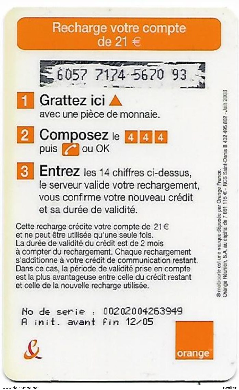 @+ Recharge Orange De La Réunion - Le Chat Par SMS. Date 06/2003 à Fin 12/05. Ref : PU21B - Reunion