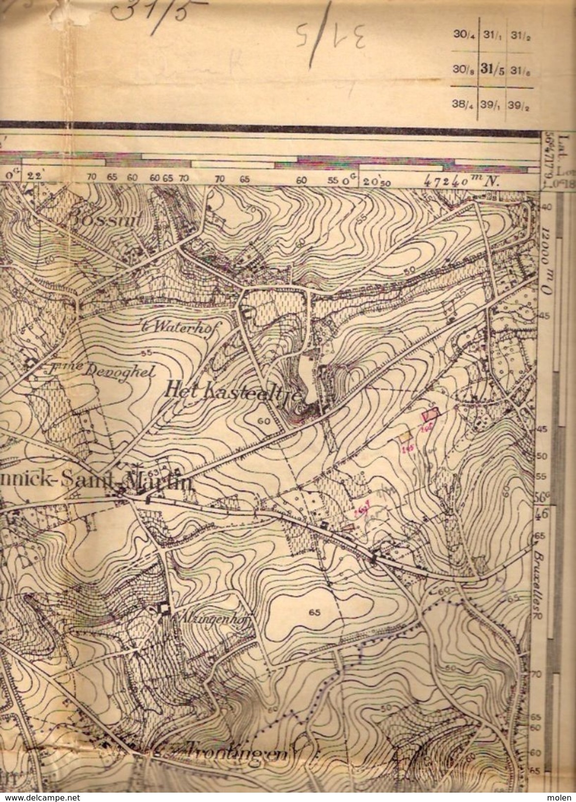 STAFKAART 31/5 Situatie 1865 SINT-KWINTENS-LENNIK GOOIK GAASBEEK LEERBEEK KESTER PEPINGEN BEERT HERFELINGEN LOMBEEK S275 - Lennik