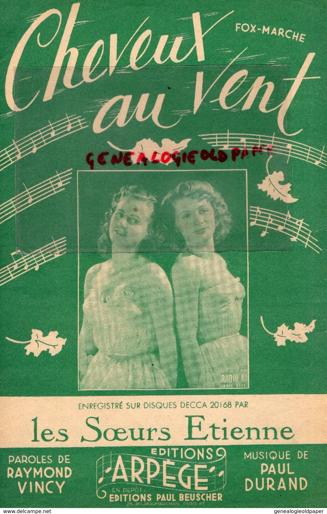 COIFFURE-COIFFEUR-PARTITION MUSIQUE -CHEVEUX AU VENT-SOEURS ETIENNE- RAYMOND VINCY-PAUL DURAND-ARPEGE PARIS-1947 - Partitions Musicales Anciennes
