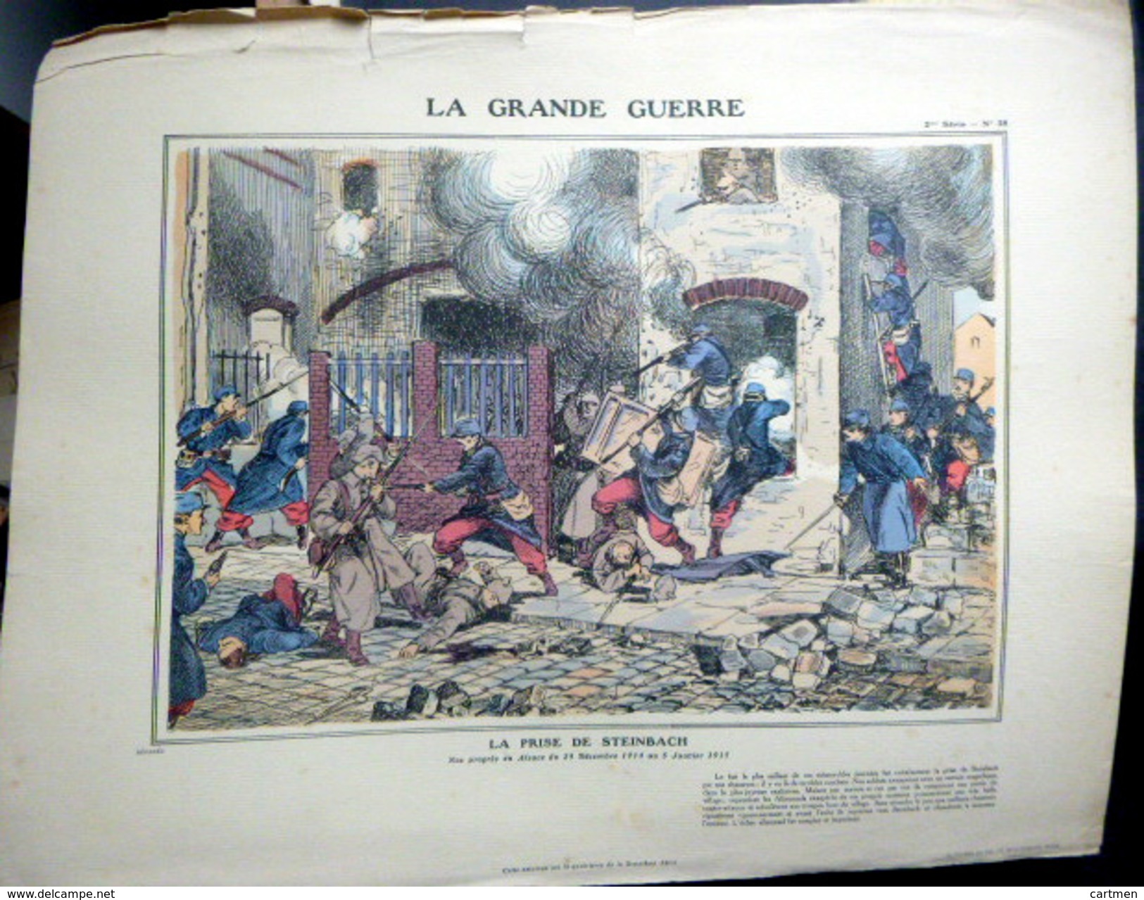 68 STEINBACH LA PRISE DE STEINBACH 1915 LA GRANDE GUERRE  LITHOGRAPHIE COLOREE 1900 BEAU PAPIER 43 X 28 CM - Documents