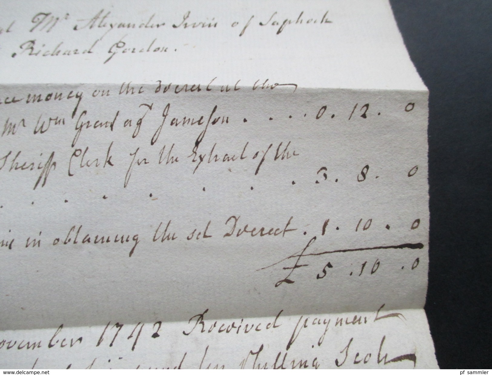 GB Vorphila Brief 1742 Aberdeen - ....of Saphock. Receipt / Rechnung. Sendung Von Geld! Schottland - ...-1840 Precursori