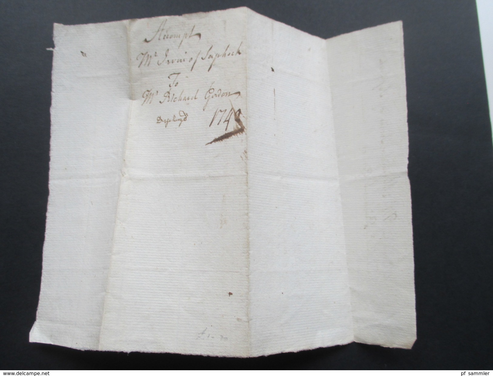 GB Vorphila Brief 1742 Aberdeen - ....of Saphock. Receipt / Rechnung. Sendung von Geld! Schottland