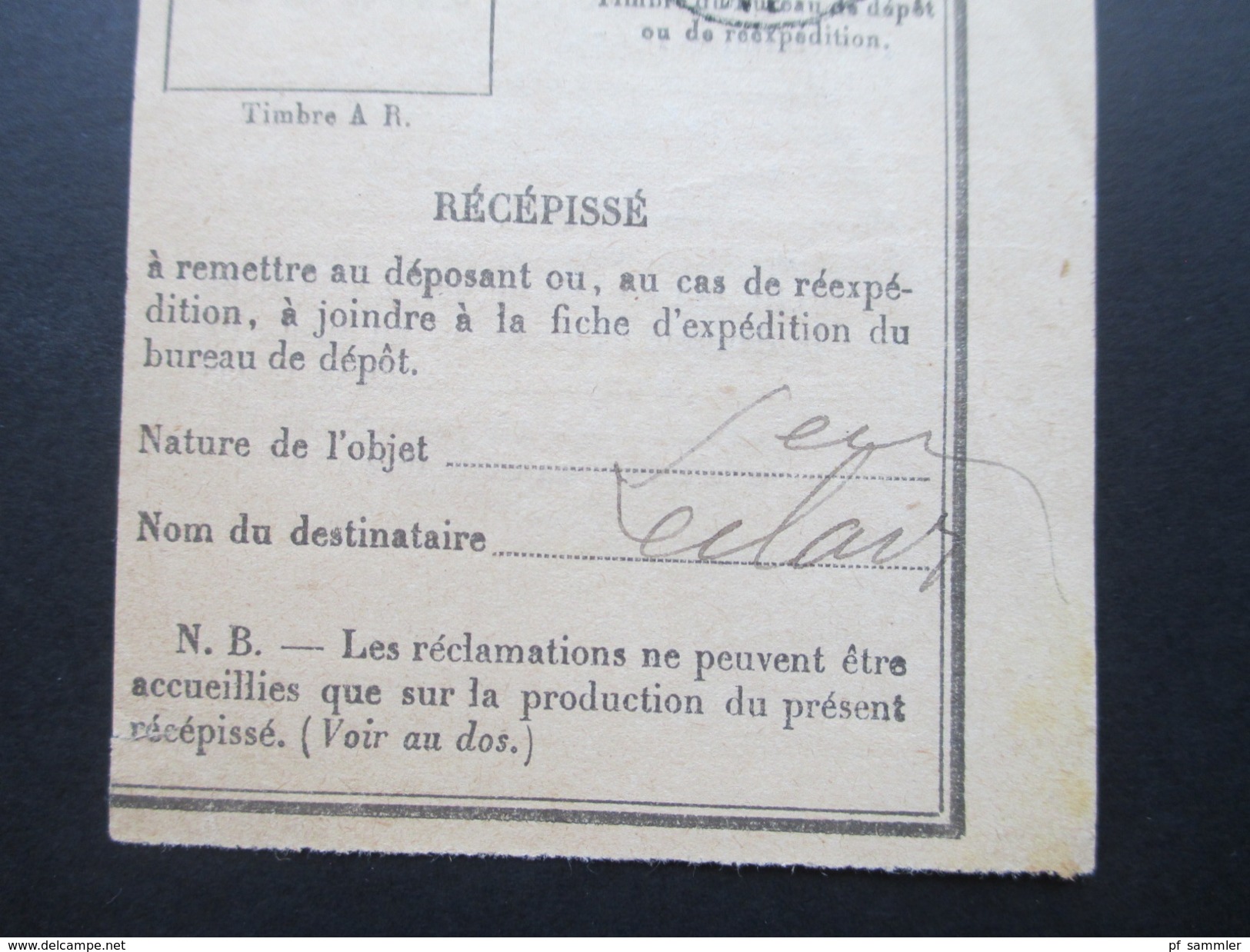 Frankreich 1900 Recepisse / Einschreiben Aufgabeschein. Neuilly Seine. No 366 - 1898-1900 Sage (Type III)