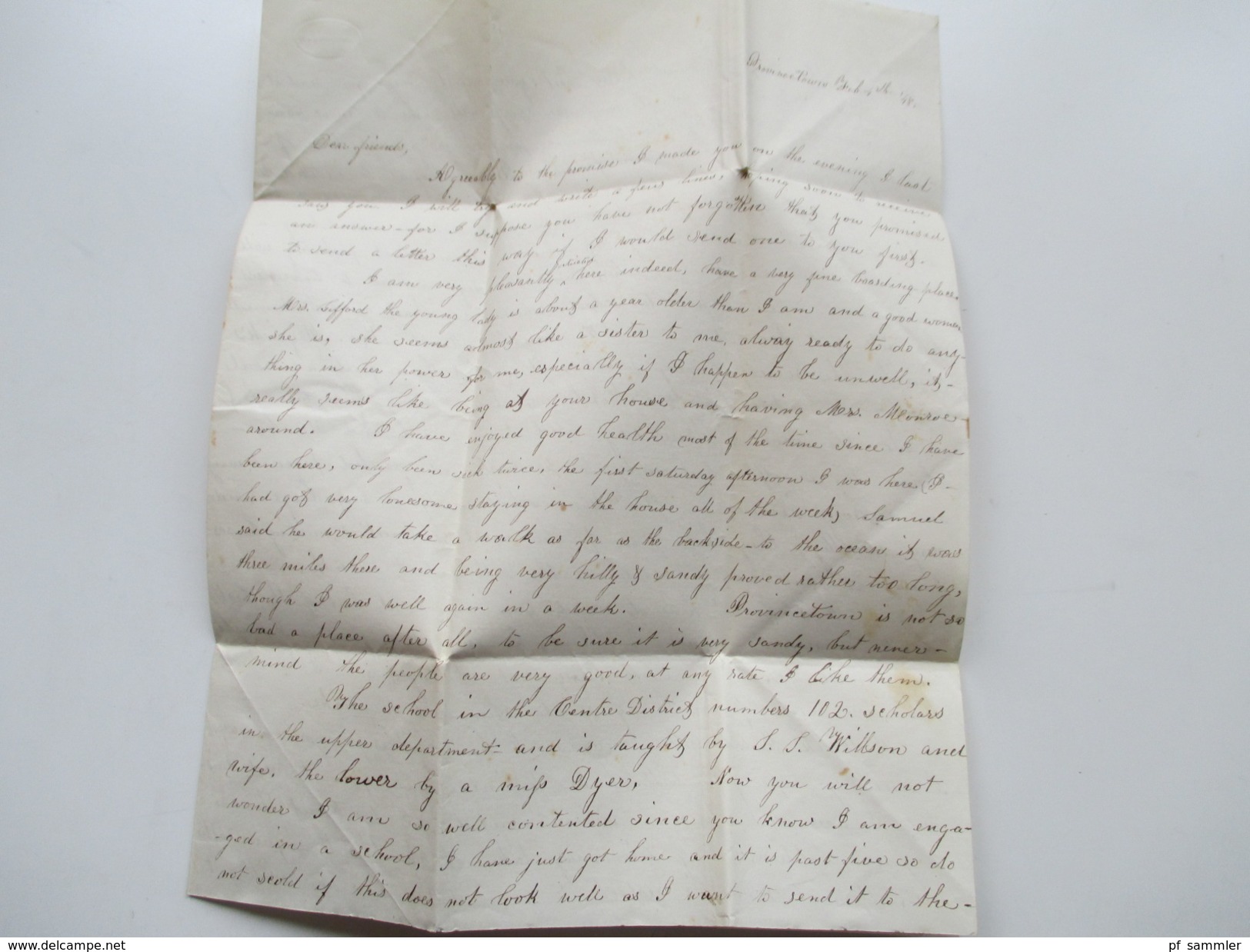 USA 1848 Brief Von Provincetwon Cape Cod Nach Bedford Massachusetts. Interessanter Inhalt! Schule / Lehrer / Küste Usw.. - …-1845 Voorfilatelie