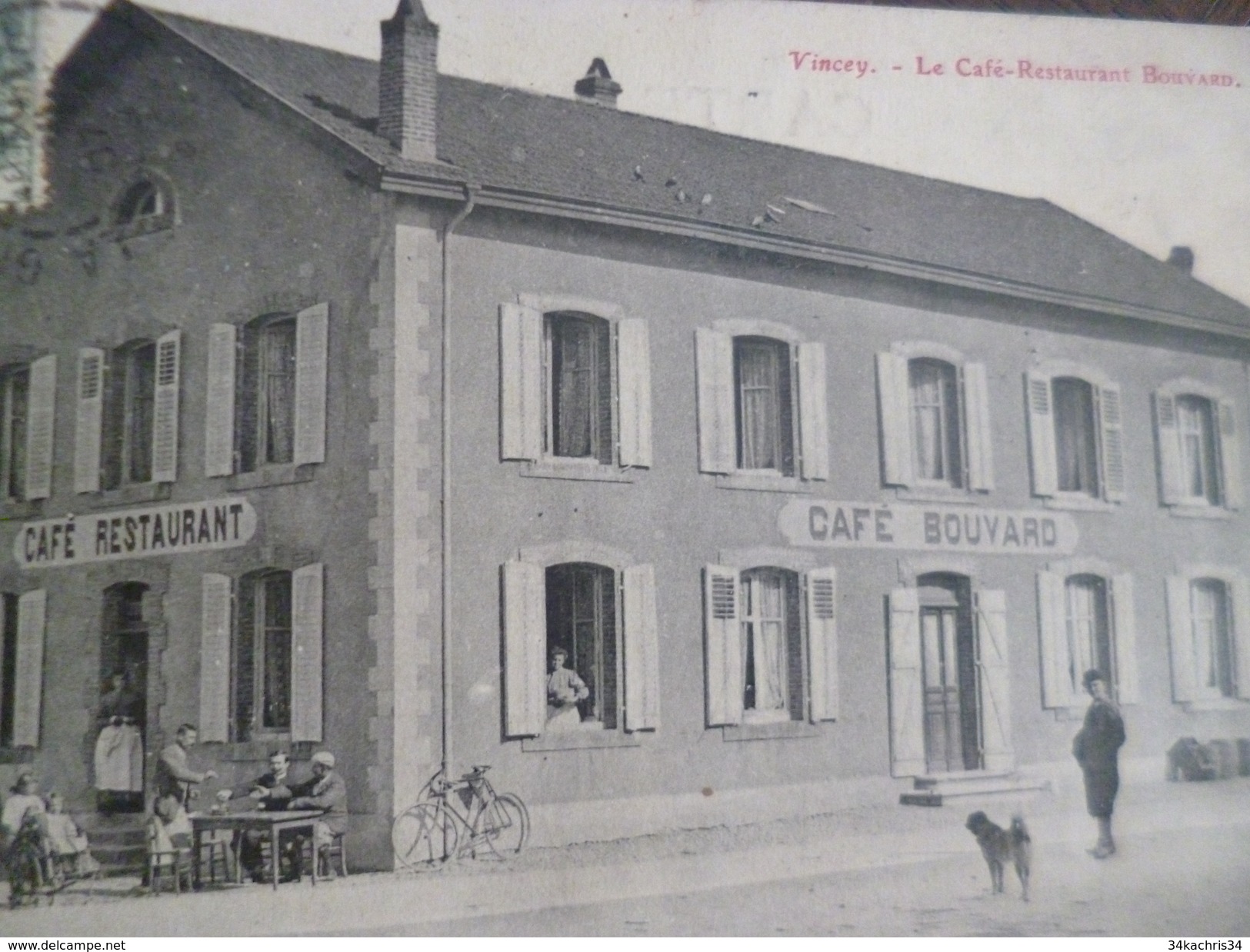 CPA 88 Vosges Vincey Le Café Restaurant Bouvard TBE - Vincey