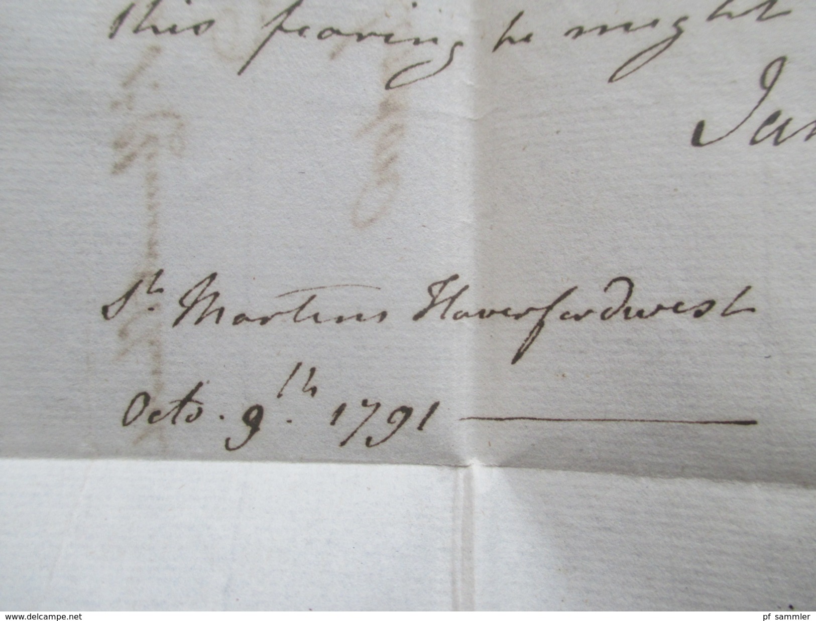 GB Vorphila 1791 Brief von Haverfordwest-London. Wales! Stationer opposito st. Clement Church. St. Martins Haverfordwest