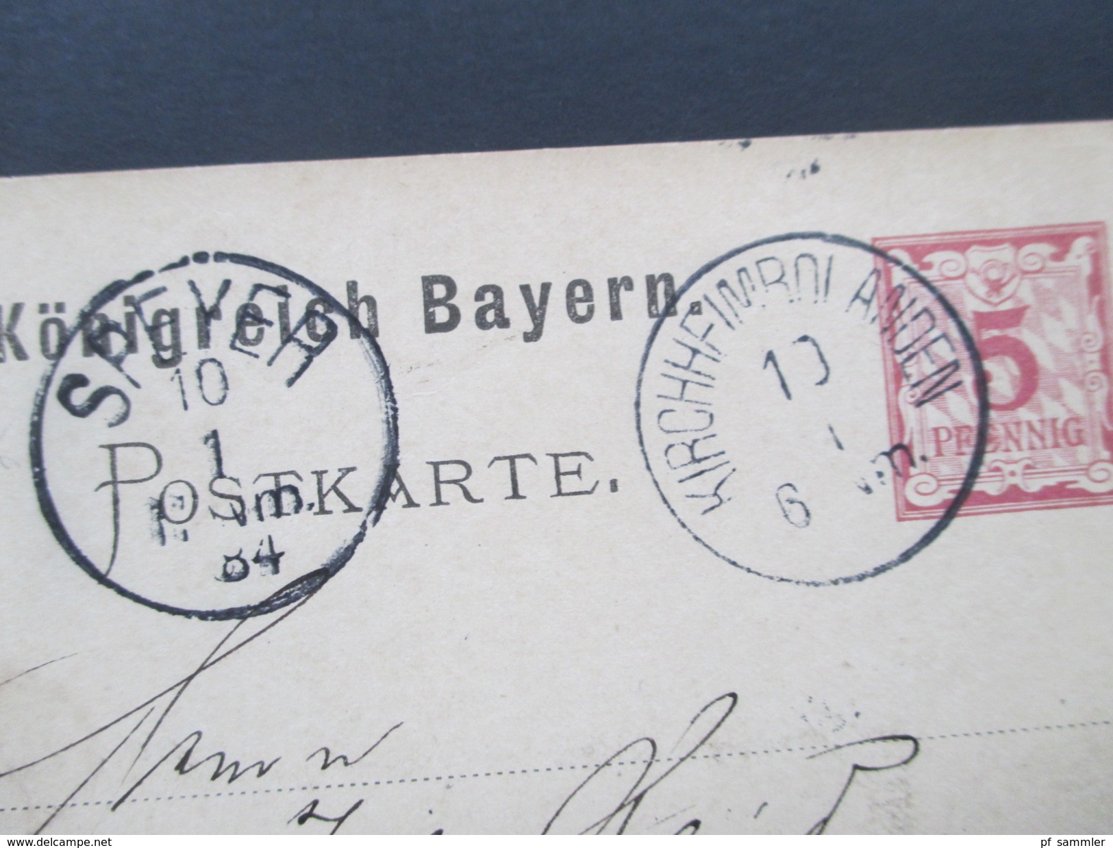 AD Bayern 1884 Ganzsache Von Kirchheimbolanden Nach Neuholtz über Speyer Und Rheinzabern. Mit 4 Stempeln! - Interi Postali