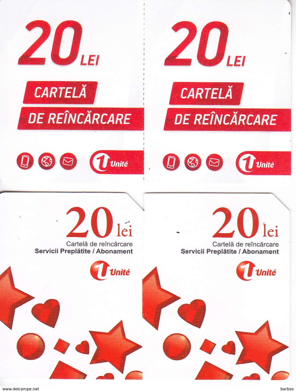 Moldova ,  Moldavie , Prepaid Phonecard - Unite , 20 Lei , Set , Tipe 2+3 , Paper , Used - Moldavie