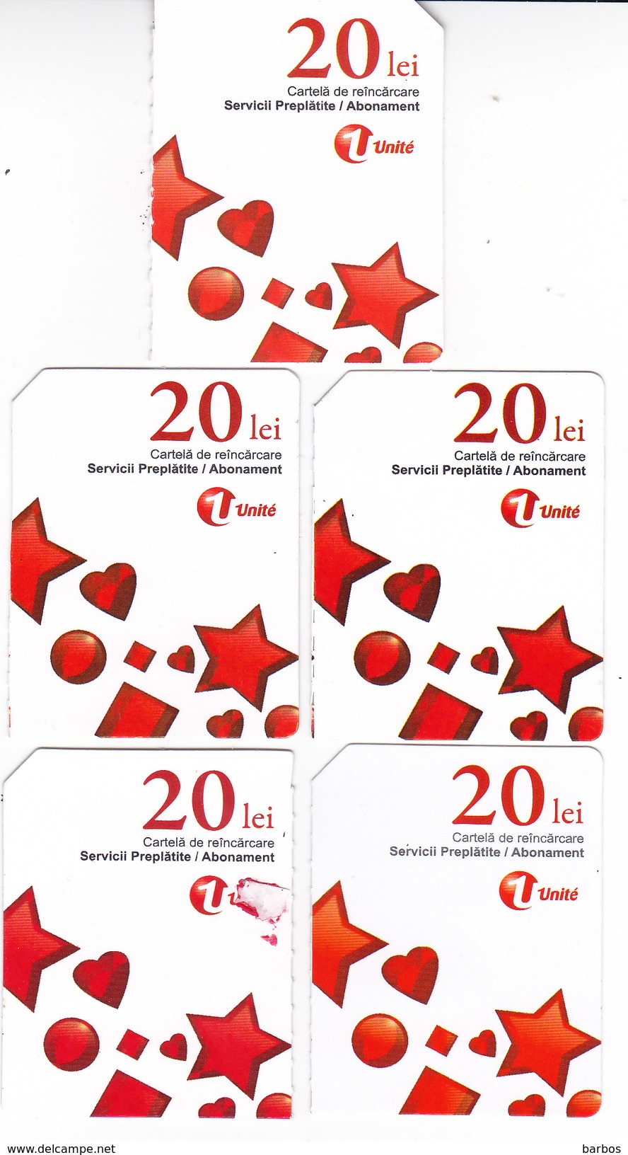 Moldova ,  Moldavie , Prepaid Phonecard - Unite , 20 Lei , Set , Tipe 3 , 5 Differents , Paper , Used - Moldova