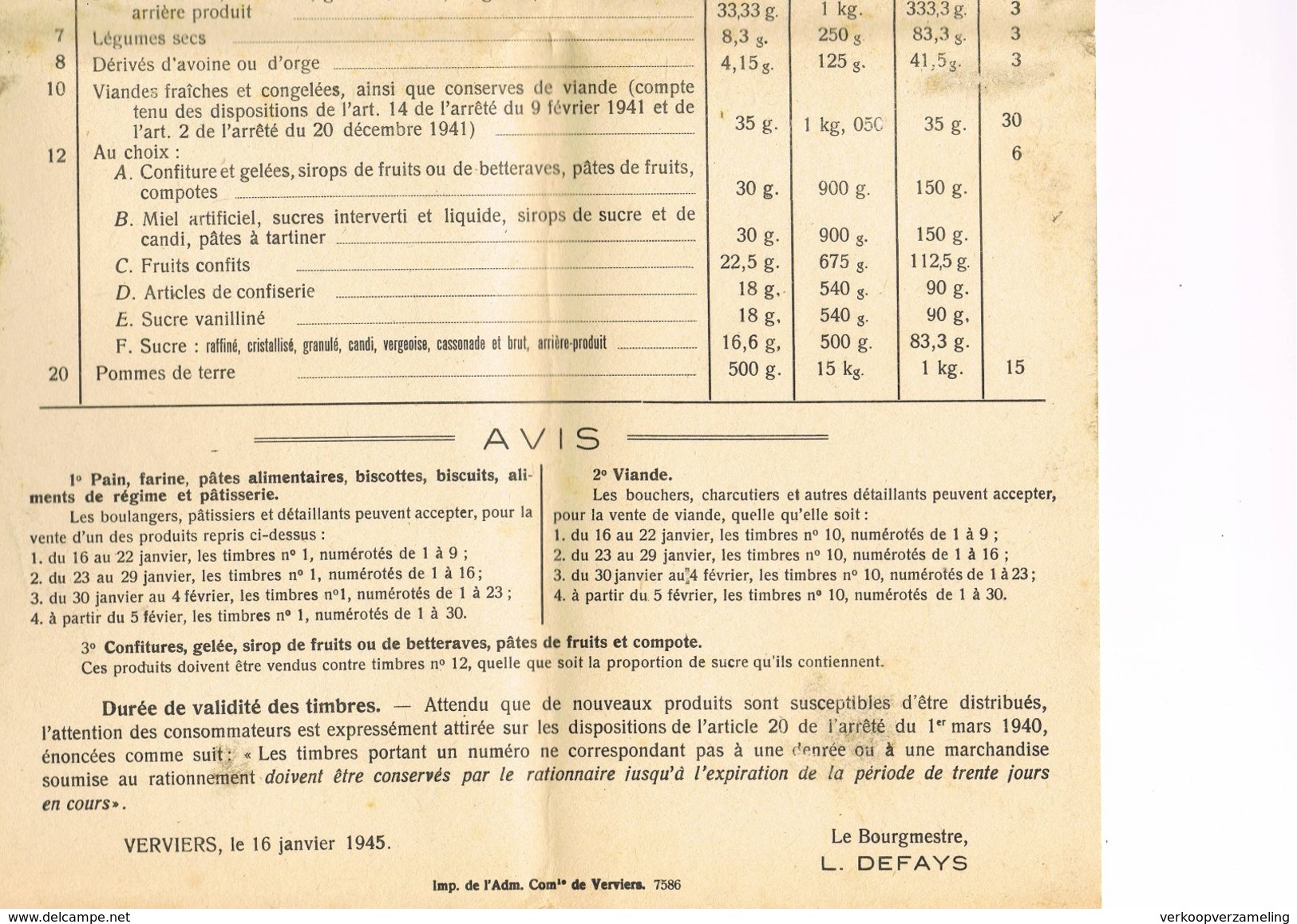 VERVIERS Ravitaillement Nombre (7) Carte De Pain (10) Avis De Troubles (1) Vaccination (1) - 1939-45