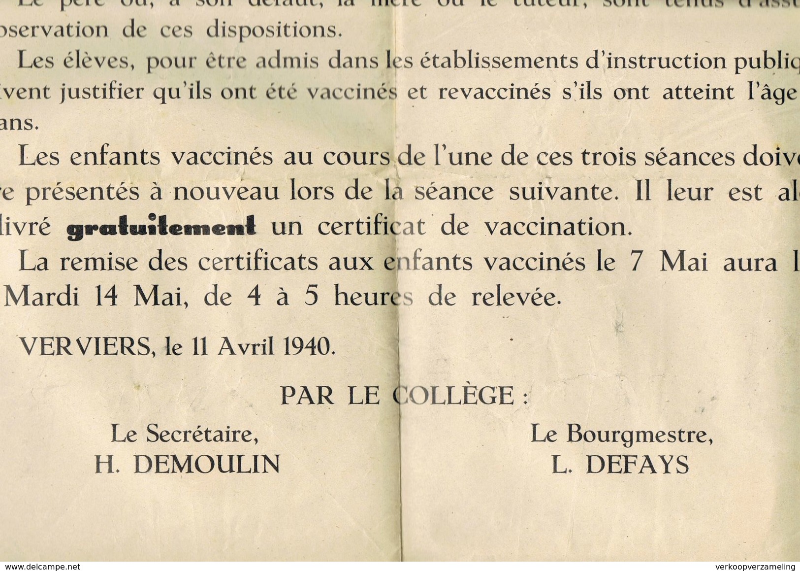 VERVIERS Ravitaillement nombre (7) carte de pain (10) avis de troubles (1) vaccination (1)