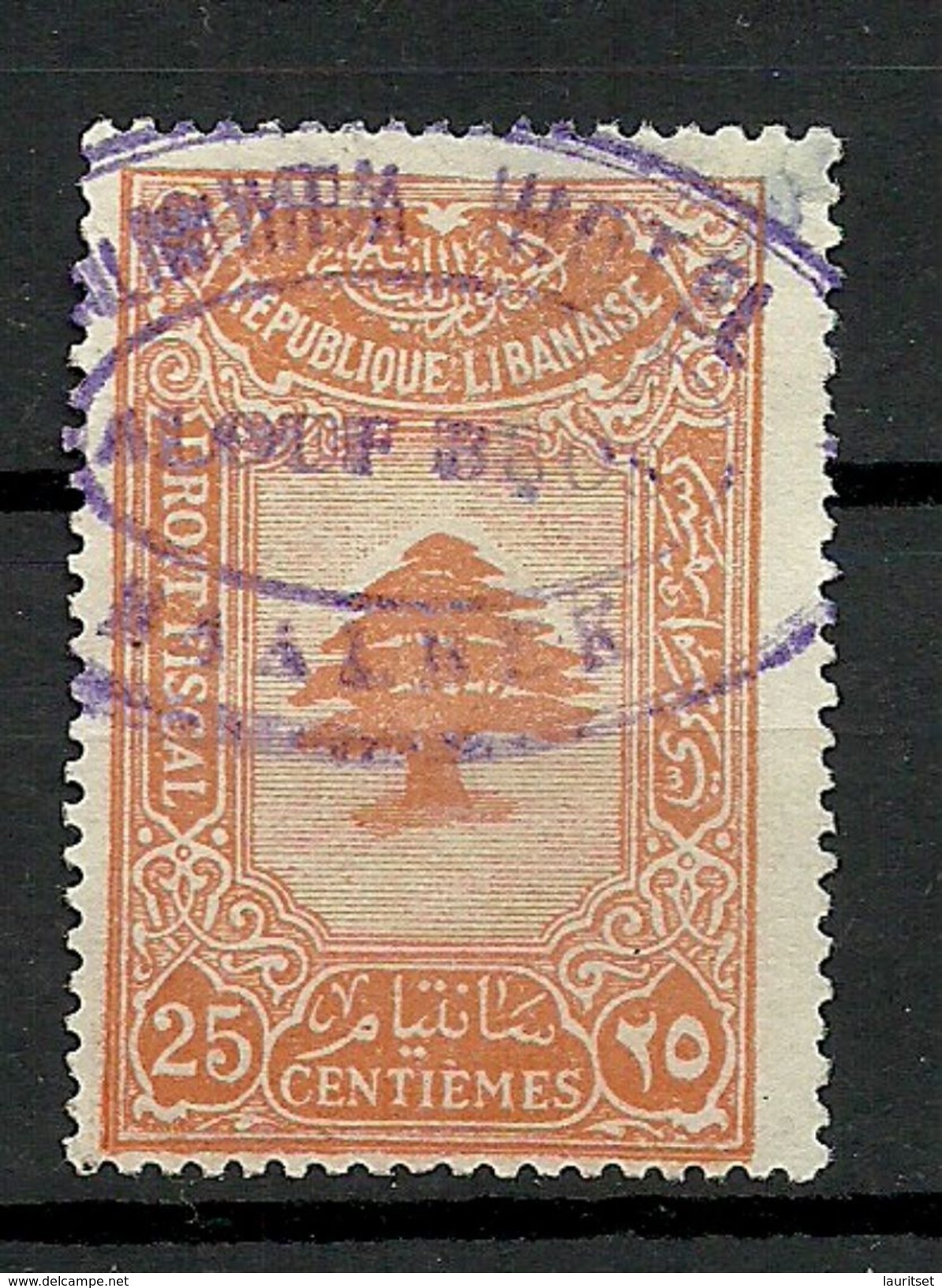LIBANON Grand Liban Taxe Droit Fiscal 25 C. O Hotel ... - Used Stamps