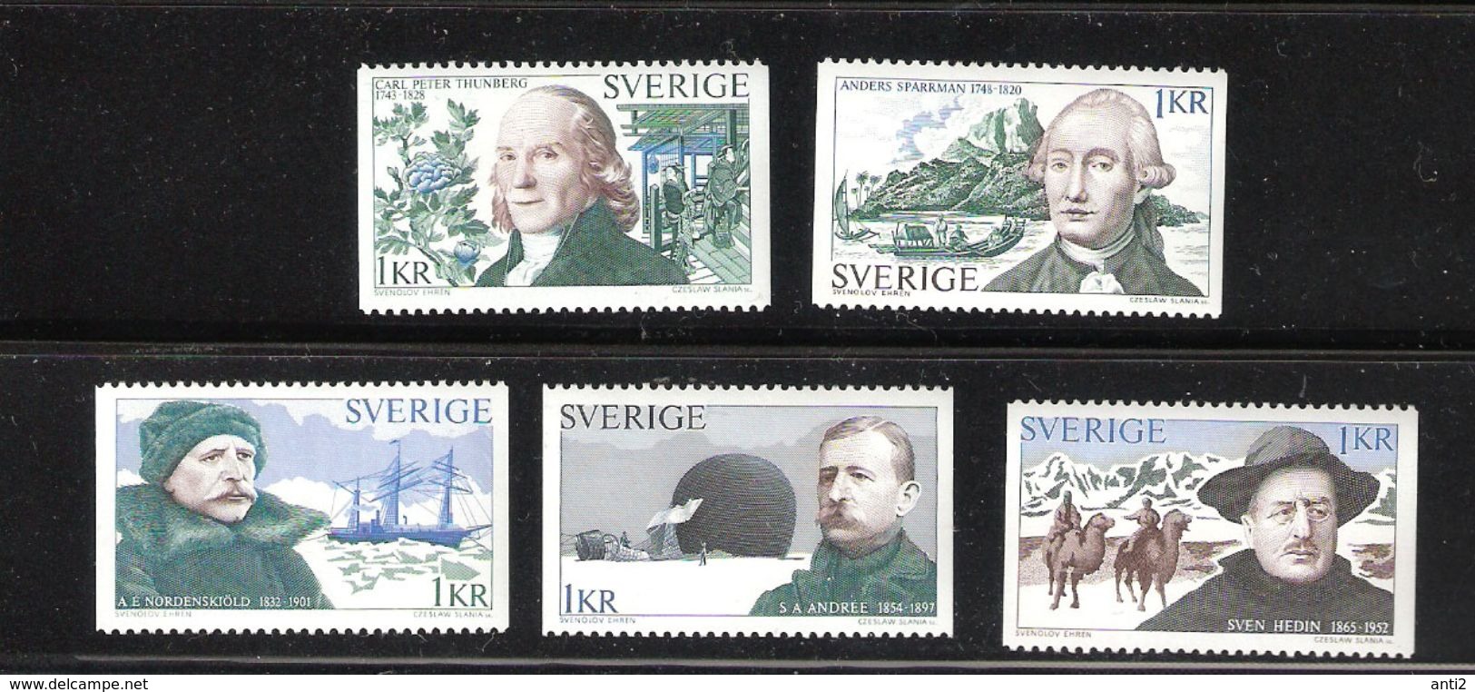 Sweden 1973 Explorers, Thunberg, Sparman, Nordenskiold, Andrée, Hedin, Mi 810-814 MNH(**) - Nuovi