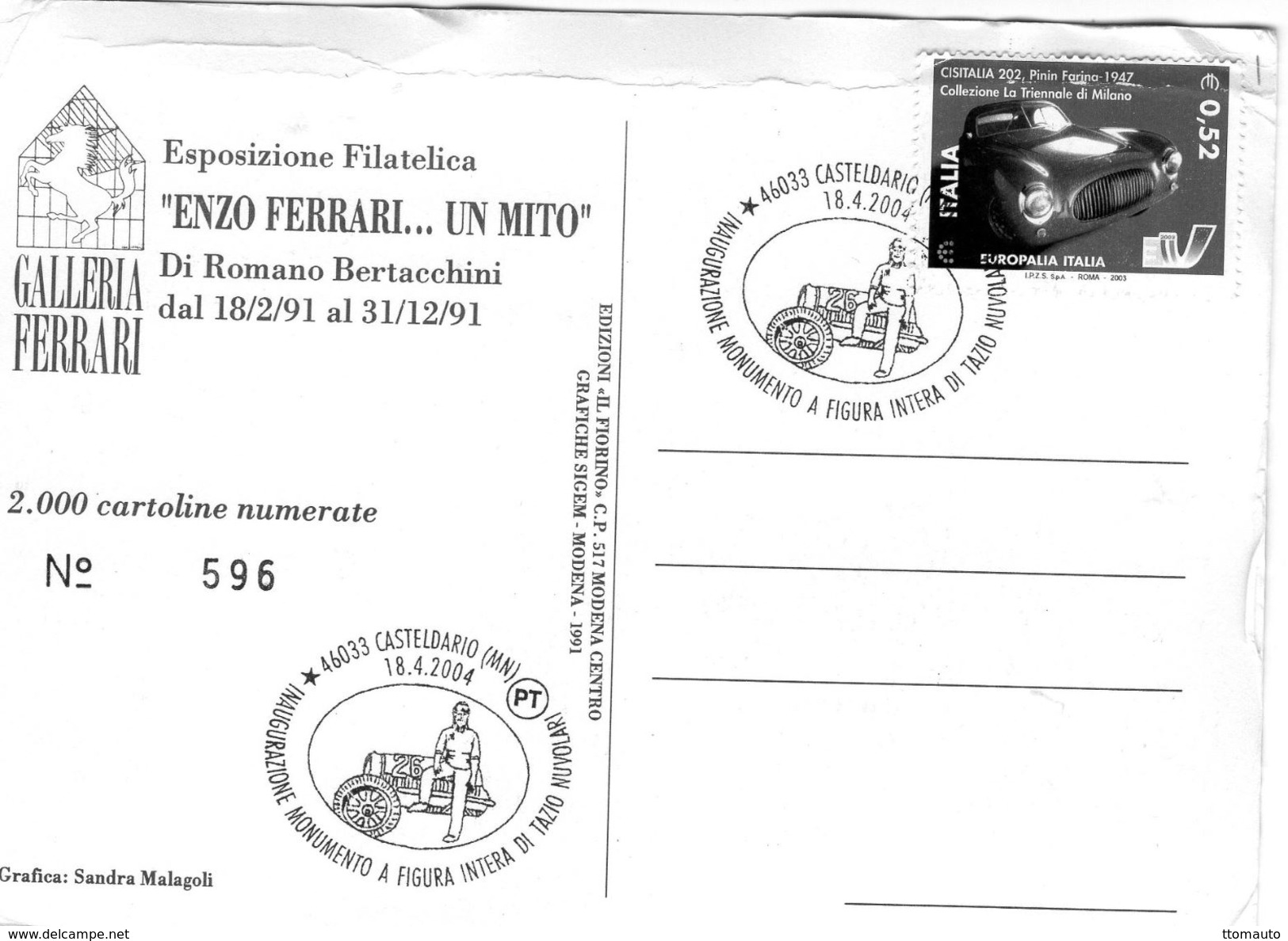 Ferrari F1 - Tazio Nuvolari  -  Dessin De Sandra Malagoli   -  Carte Postale/Maxi Carte - Grand Prix / F1