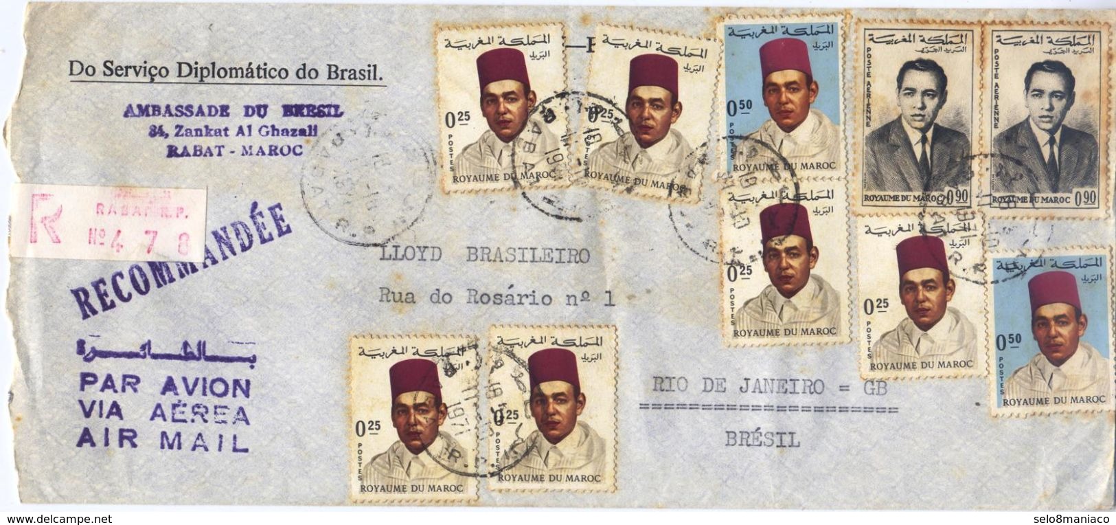 C1977-Morocco-Diplomatic Registered Airmail Cover From Rabat To Rio, Brazil-1971 - Morocco (1956-...)