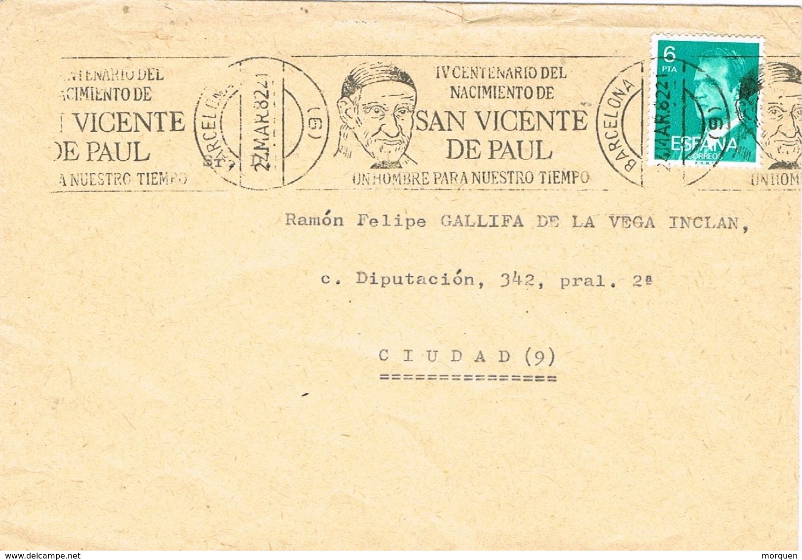 26967. Carta BARCELONA 1982. Rodillo Especial Nacimiento San Vicente De Paul - Cartas & Documentos