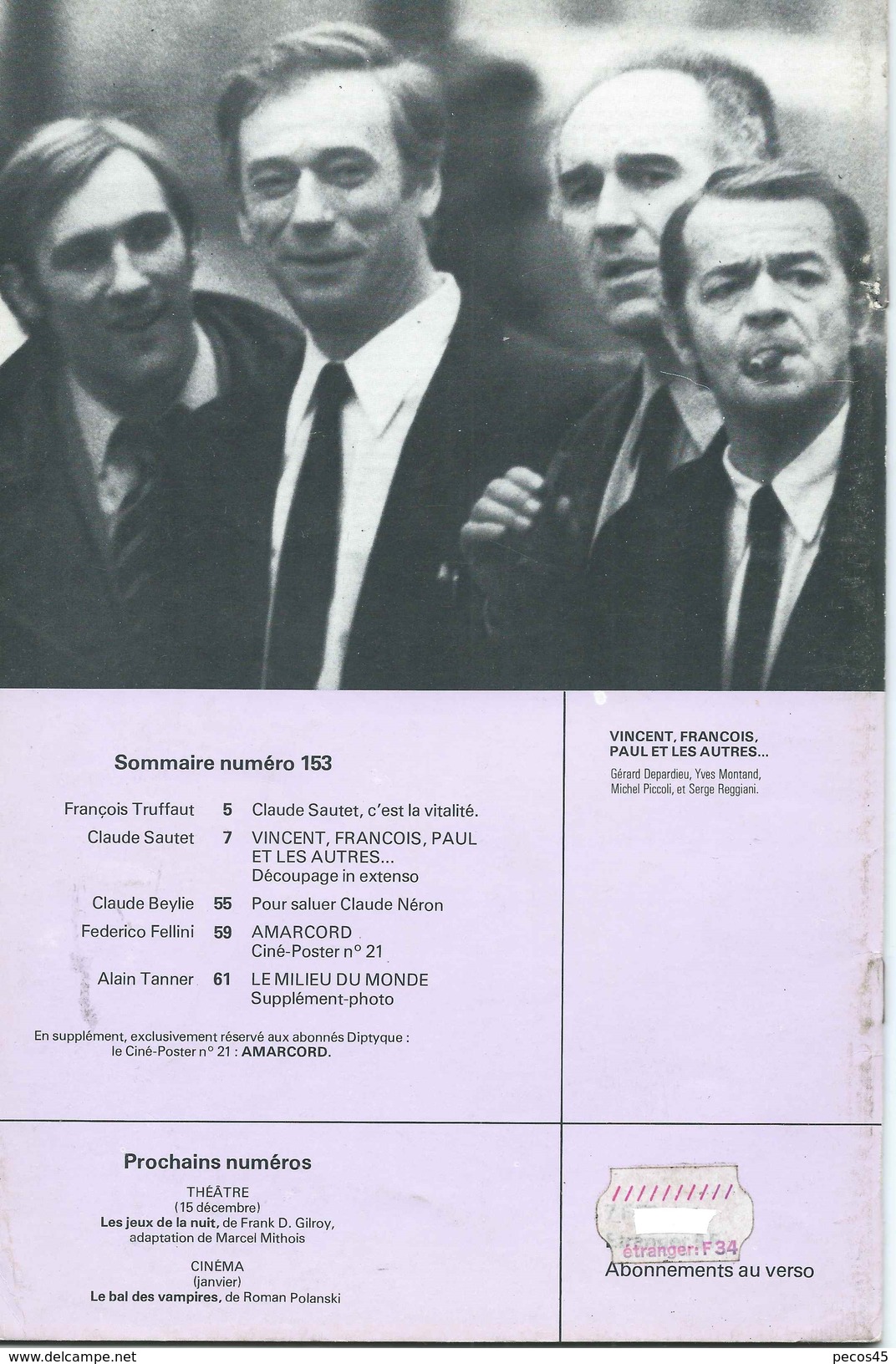 Avant-scène Cinéma N° 153 : "Vincent, François, Paul Et Les Autres..." - Claude Sautet - Avec Yves MONTAND... - Magazines