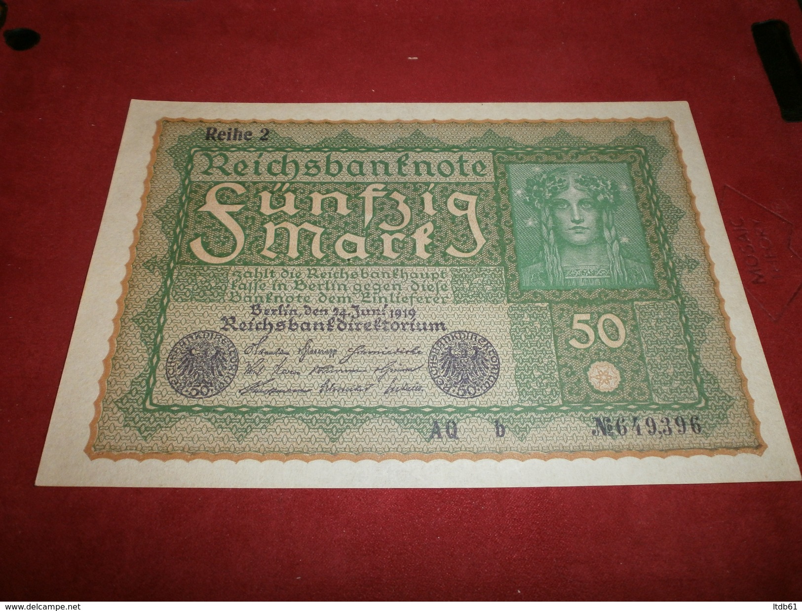 Billets > Allemagne > [ 3] 1918-1933 : République De Weimar > Reichsbanknote > 50 Mark 24 Juin 1919 Aq B N°649396 - 50 Mark