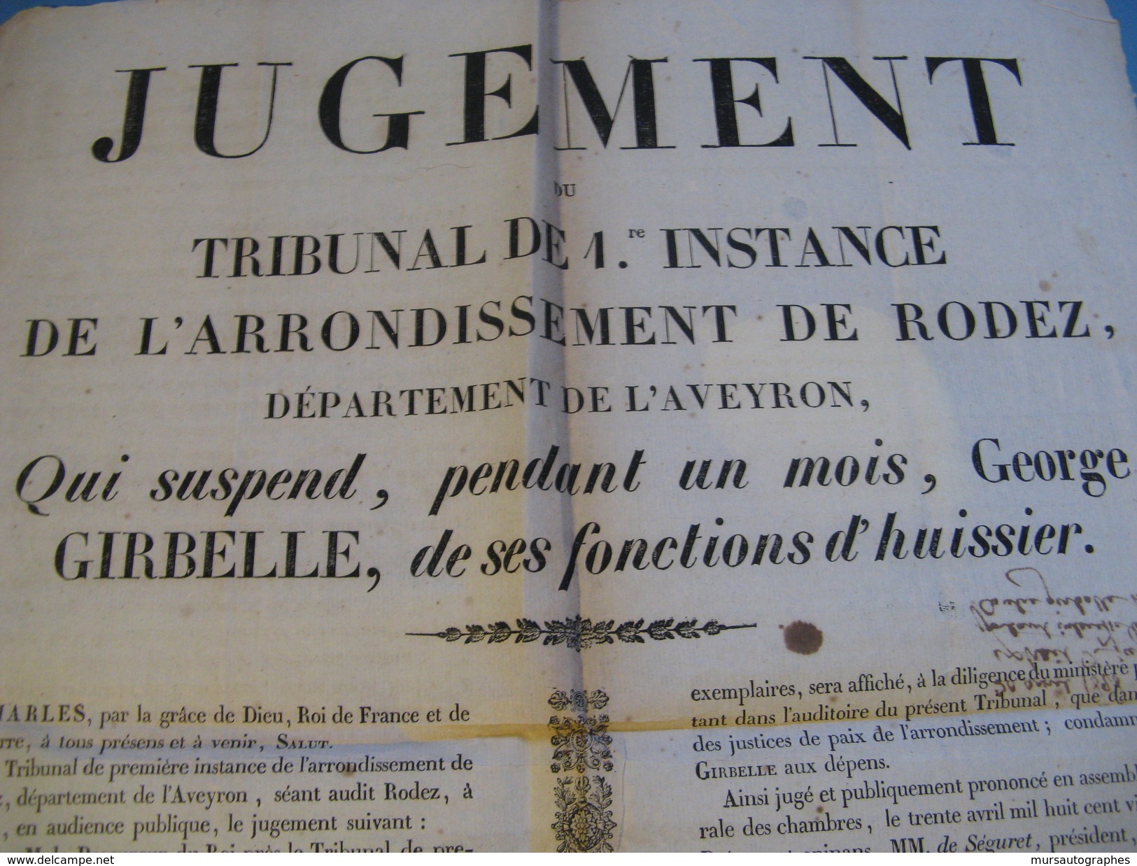 2 AFFICHES SUSPENSIONS HUISSIERS DELCROS GIRBELLE 1828 AVEYRON RODEZ AFFAIRE FUALDES - Afiches