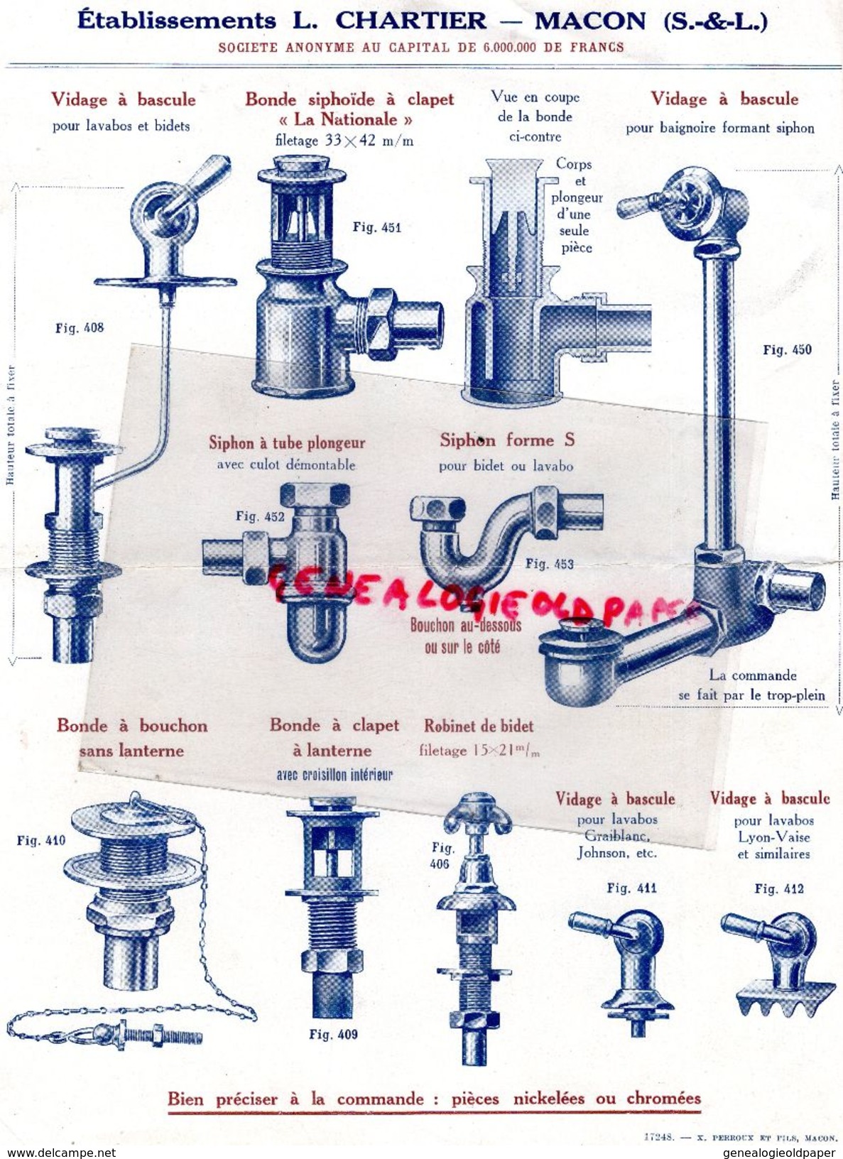 71- MACON- RARE CATALOGUE 1 ETS. L. CHARTIER- FONDERIE MANUFACTURE CUIVRE BRONZE-  CUIVRERIE -ROBINETS ROBINETTERIE - Petits Métiers