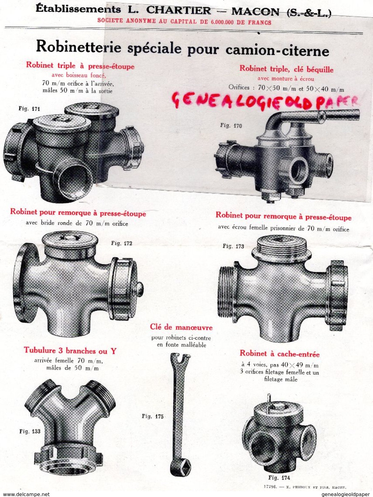 71- MACON- RARE CATALOGUE 1 ETS. L. CHARTIER- FONDERIE MANUFACTURE CUIVRE BRONZE-  CUIVRERIE -ROBINETS ROBINETTERIE - Petits Métiers