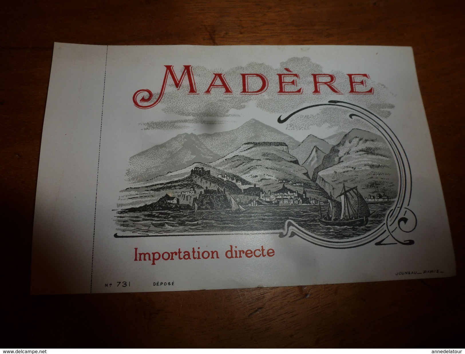 1920 ? Spécimen étiquette De Vin De MADÉ​RE N° 731 ,déposé, Imp. G.Jouneau  3 Rue Papin à Paris - Barcos De Vela & Veleros