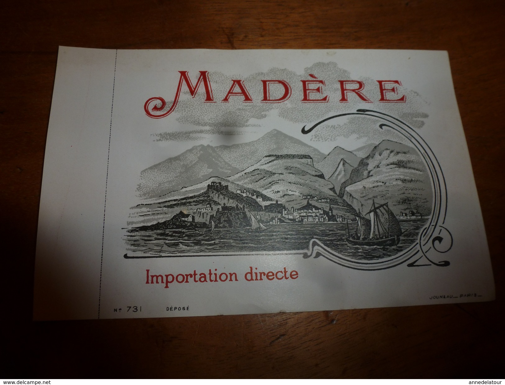 1920 ? Spécimen étiquette De Vin De MADÉ​RE N° 731 ,déposé, Imp. G.Jouneau  3 Rue Papin à Paris - Segelboote & -schiffe