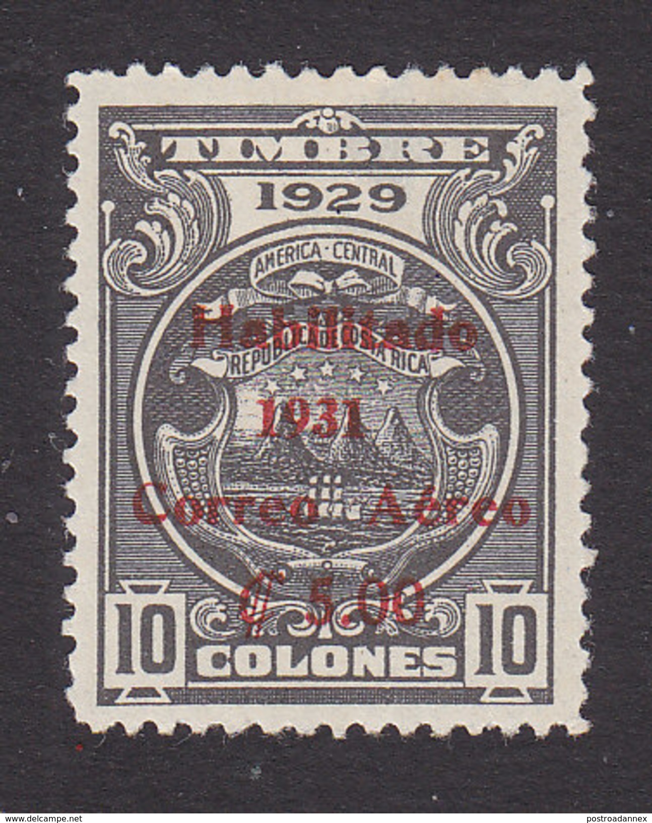 Costa Rica, Scott #C13, Mint Hinged, Revenue Surcharged, Issued 1931 - Costa Rica