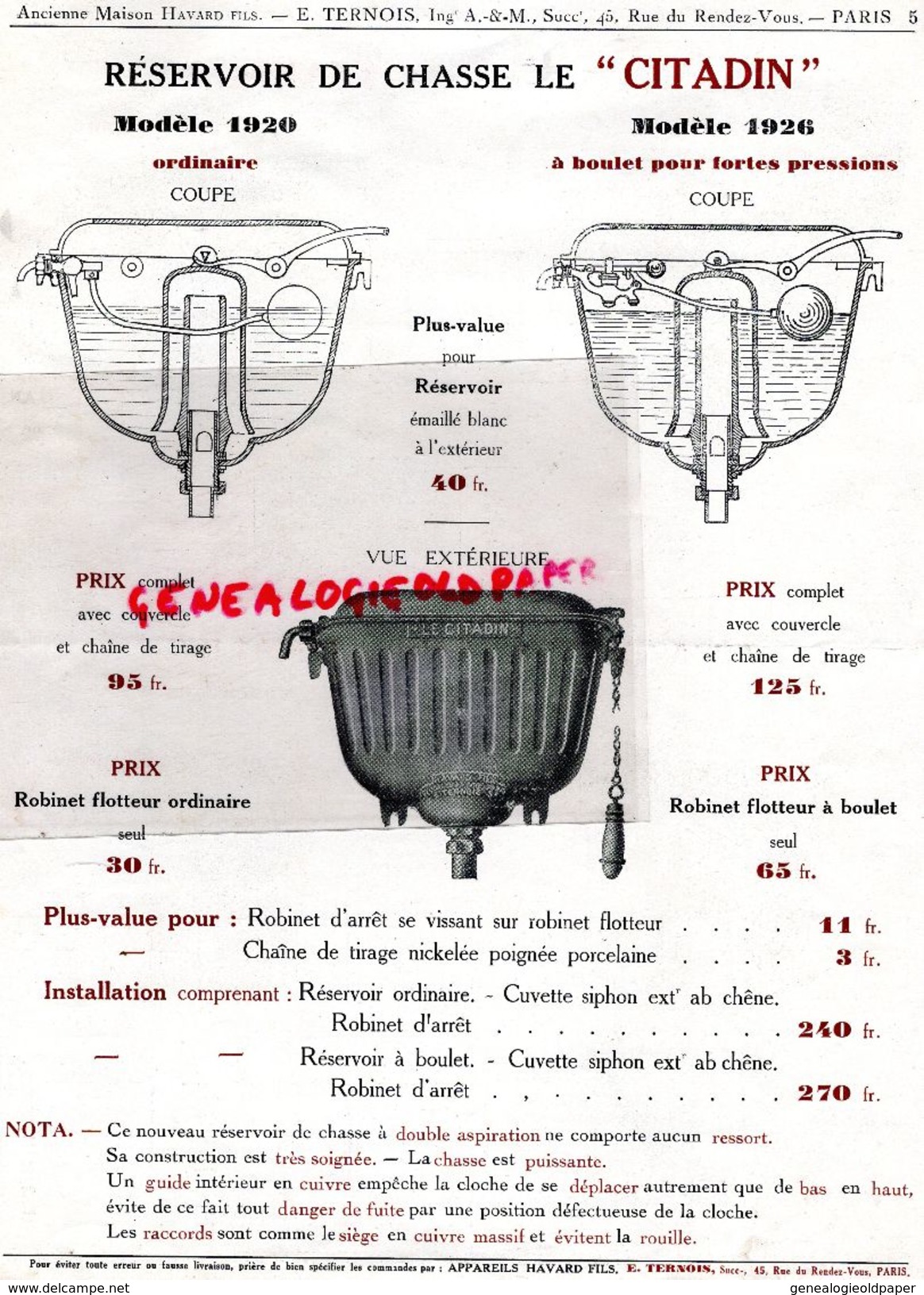 75-PARIS-RARE CATALOGUE HAVARD FILS- E. TERNOIS-45 RUE RENDEZ VOUS-1898-1928-WC-RESERVOIR CHASSE- LAVABOS-WATER CLOSETS - Petits Métiers