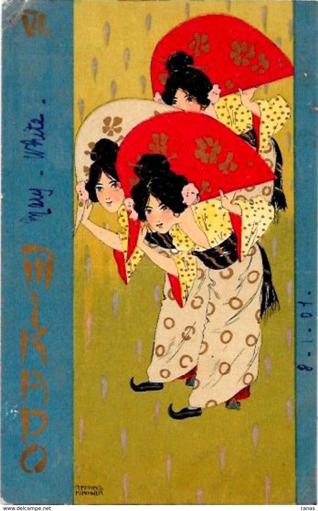 CPA Kirchner Raphaël Art Nouveau Femme Girl Circulé En 1901 Japon Japan Asie - Kirchner, Raphael