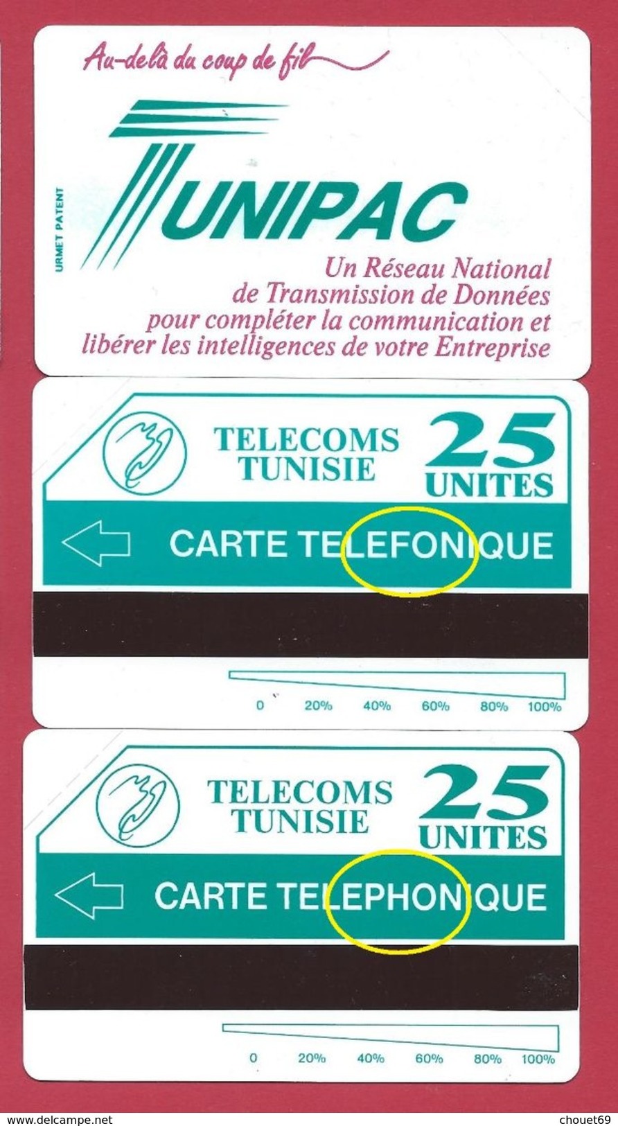 TUNIPAC 2 Cartes Dont Erreur TELEFONIQUE Variété MINT URMET NEUVE Mistake - Tunisia
