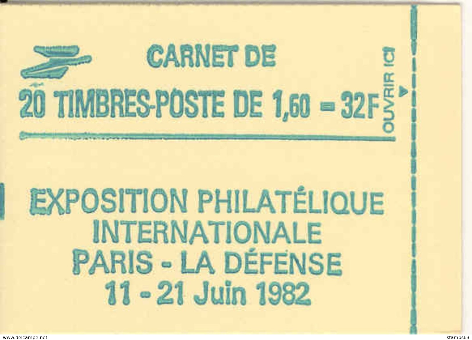 FRANCE - BOOKLET / CARNET, Yvert 2219-c1, 1982, 20 X 1.60 Liberté De Delacroix Green - Sonstige & Ohne Zuordnung