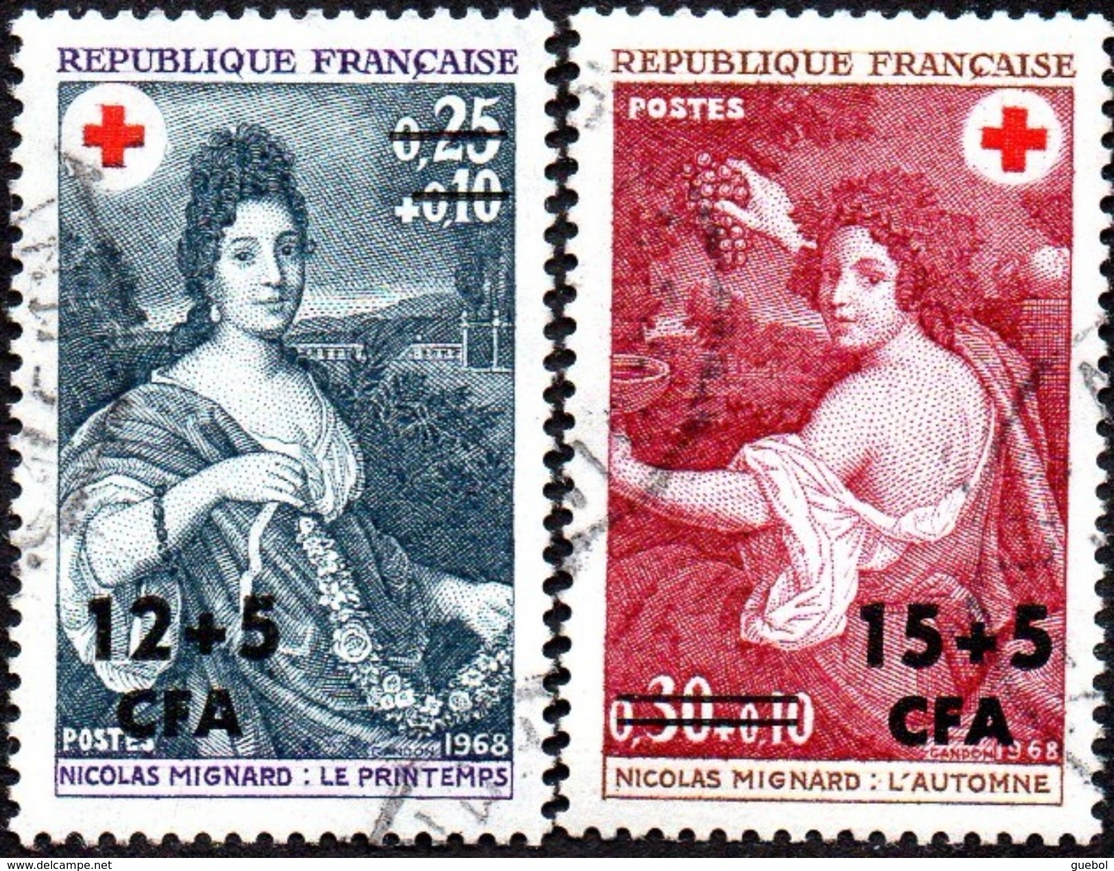 Réunion Obl. N° 381 Et 382 Croix Rouge 68 - Oeuvres De Nicolas Mignard - Oblitérés