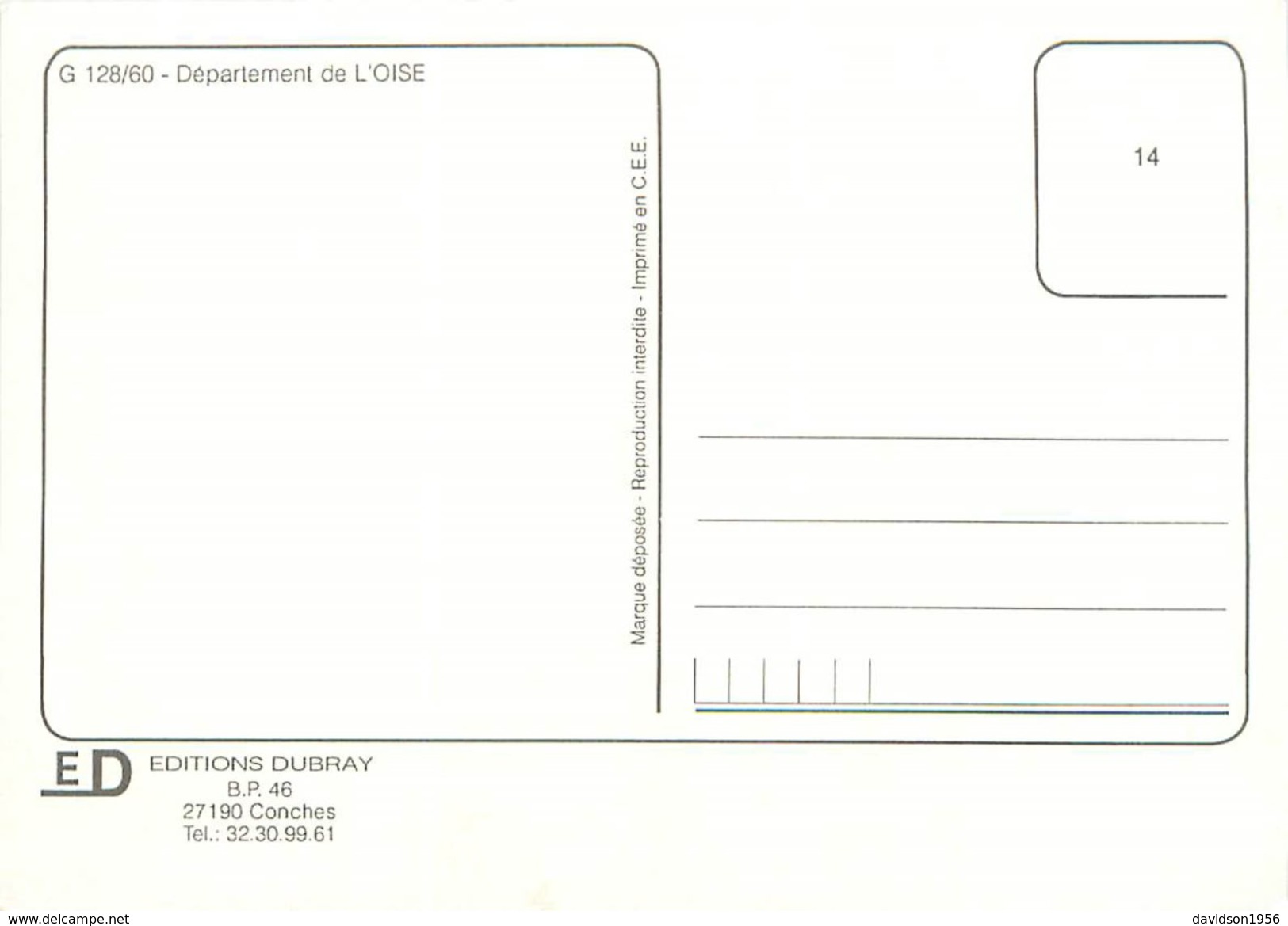 Carte Géographique -  Departement  De L 'Oise                                           AX1574 - Cartes Géographiques