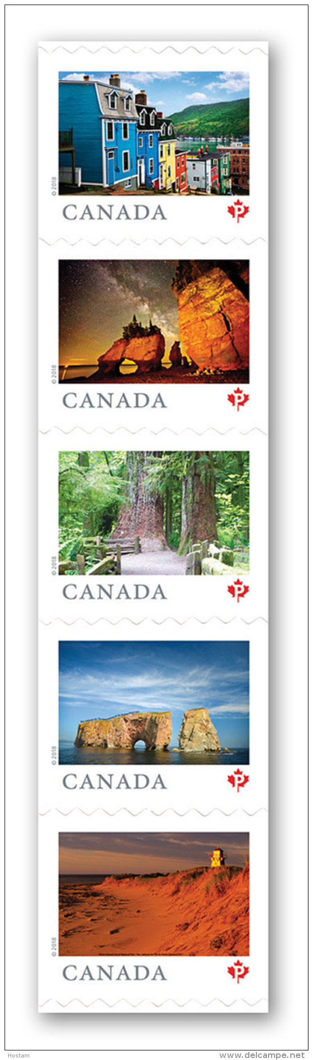 CANADA  2018  FROM FAR  &amp;WIDE( TERRE DE NOS AIEUX) STRIP OF 5 SMALL COILS "P" Rate - Coil Stamps