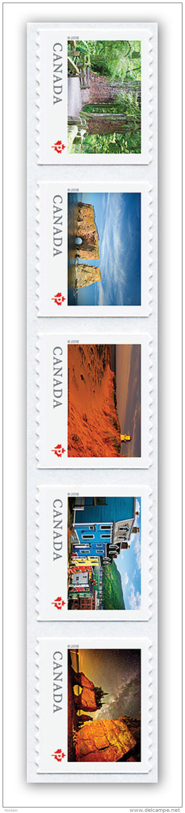 CANADA  2018  FROM FAR  &amp;WIDE( TERRE DE NOS AIEUX) STRIP OF 5 Large COILS "P" Rate - Coil Stamps