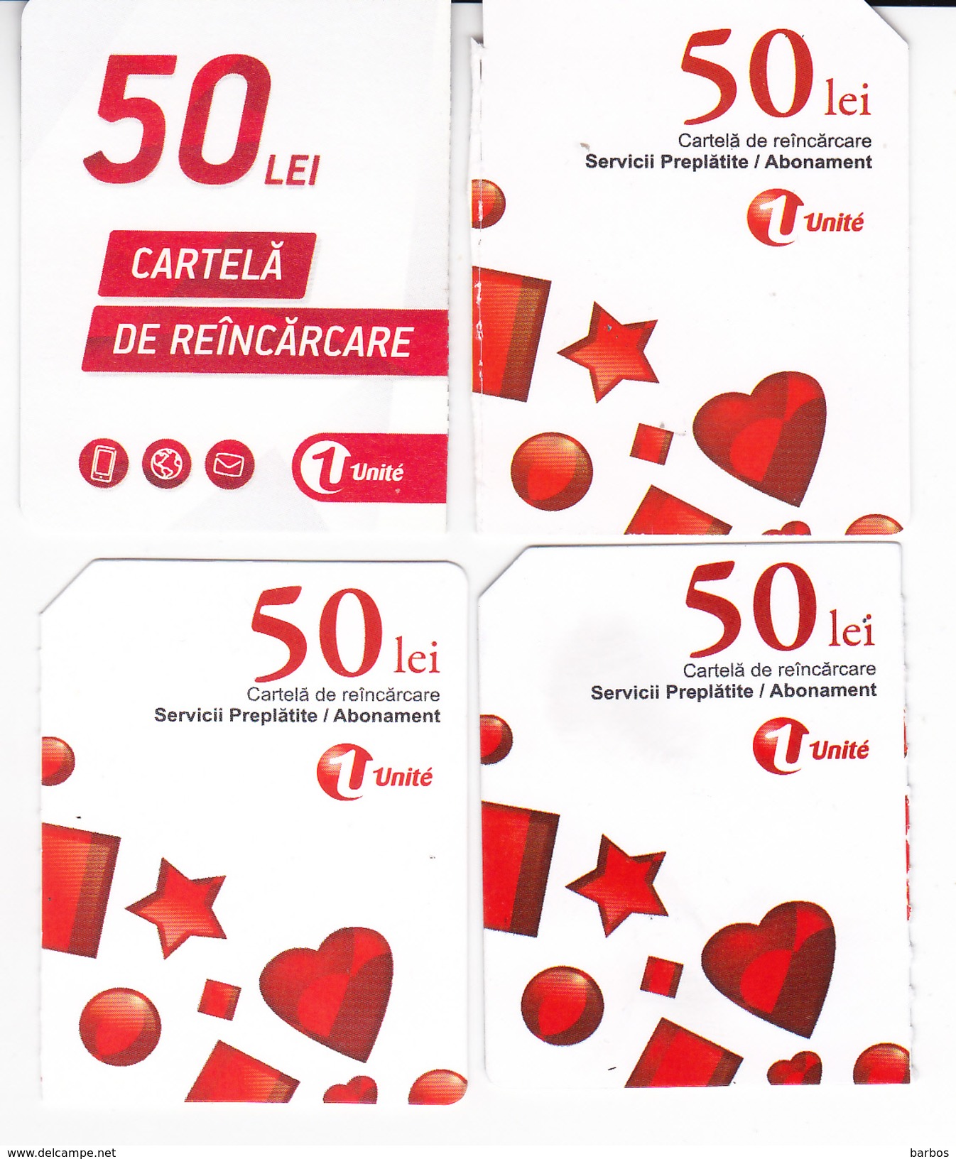 Moldova , Moldavie  Moldau ,  Prepaid Phonecard -  Unlte , 50 Lei , Tipe 2+3 ,4 Ex. Differents , Paper , Used - Moldova