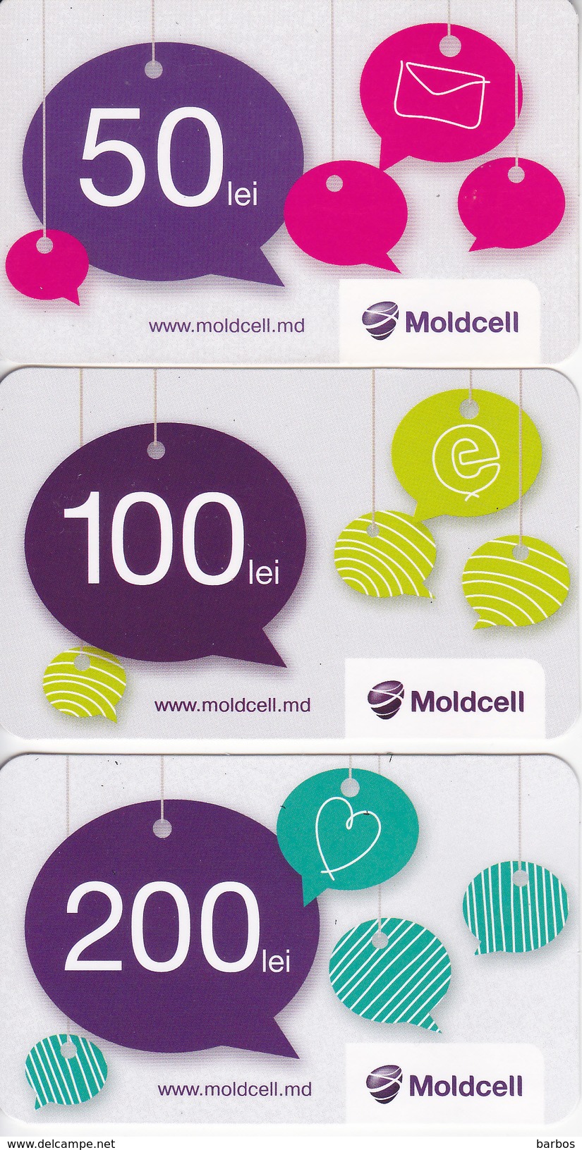 Moldova   Moldavie  Moldau ,  Prepaid Phonecards  , Moldcell , 50 Lei , 100 Lei , 200 Lei , Set , Paper , Used - Moldova