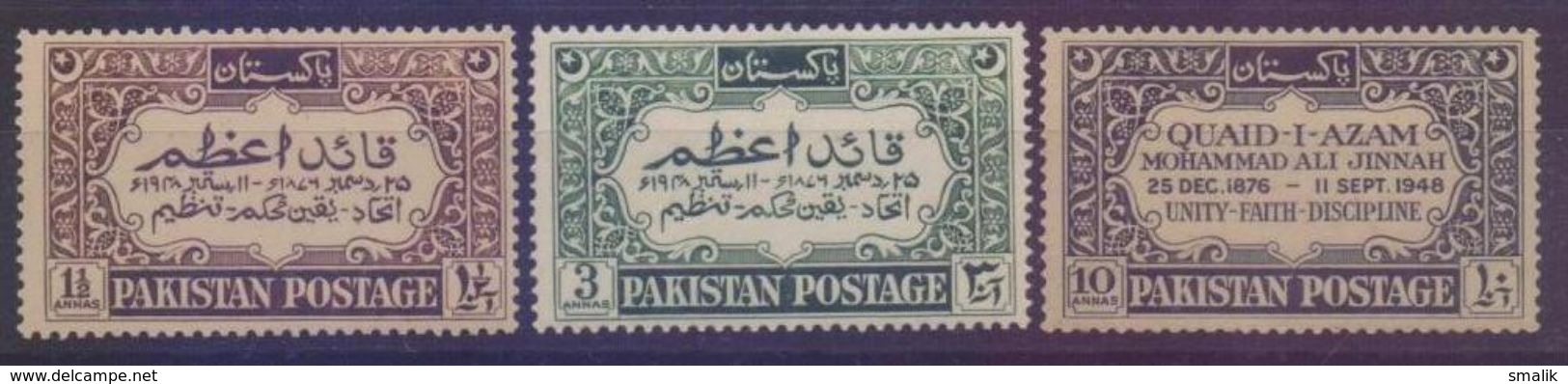 PAKISTAN 1949 MNH - First Anniversary Of Death Of QUAID-E-AZAM JINNAH, Complete Set Of 3v - Pakistan