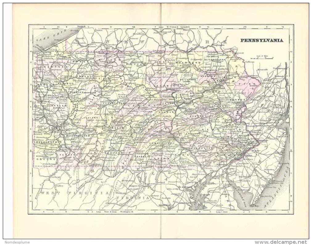 54262 ) Map Pennsylvania Double Page Approx 27cm X 35cm - Geographical Maps