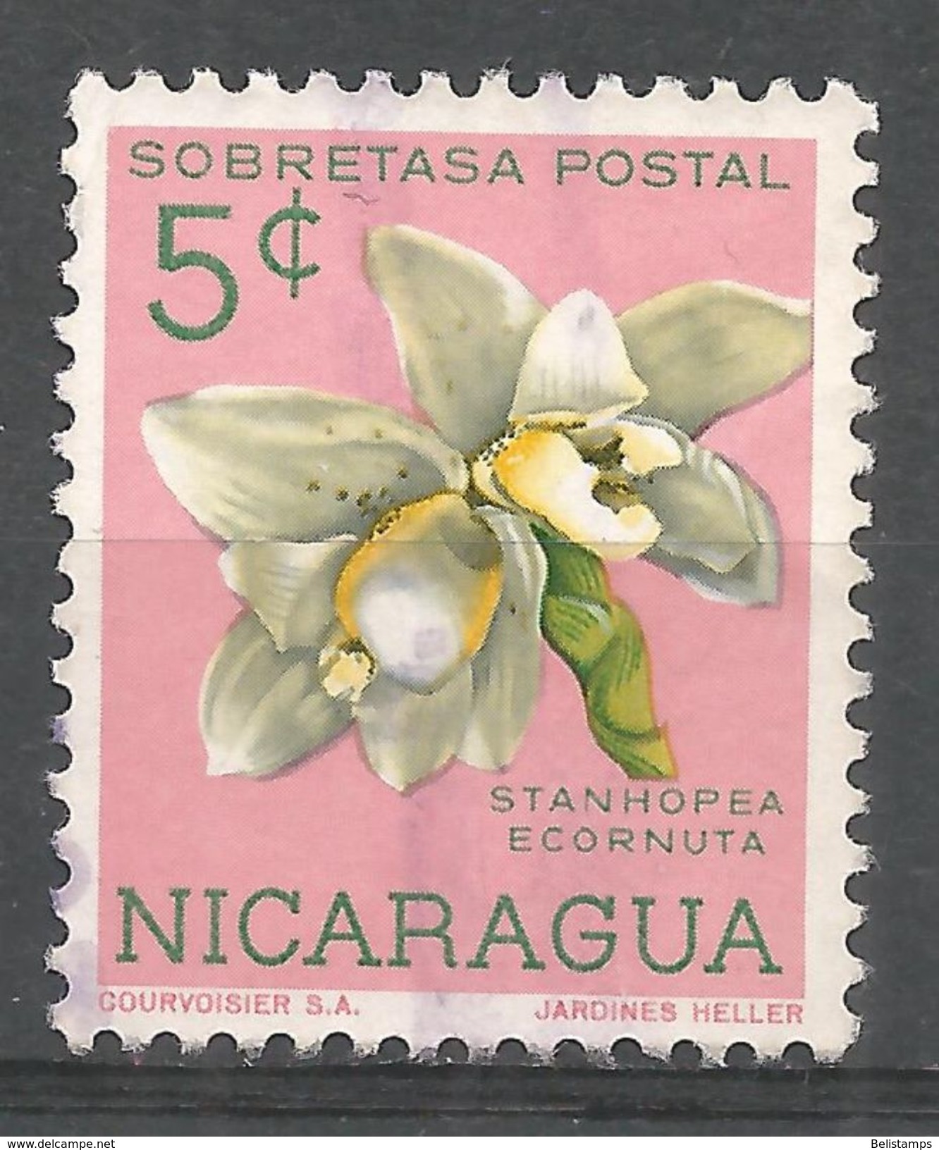 Nicaragua 1962. Scott #RA68 (U) Stanhopea Ecornuta, Flower, Orchid - Nicaragua