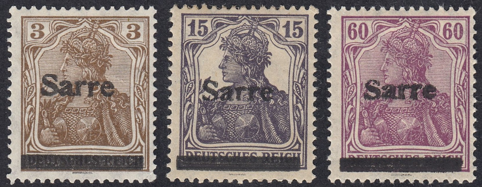 SAAR - SARRE - 1920 - Lotto 3 Valori Nuovi MH: Yvert 3, 7 E 14. - Usati