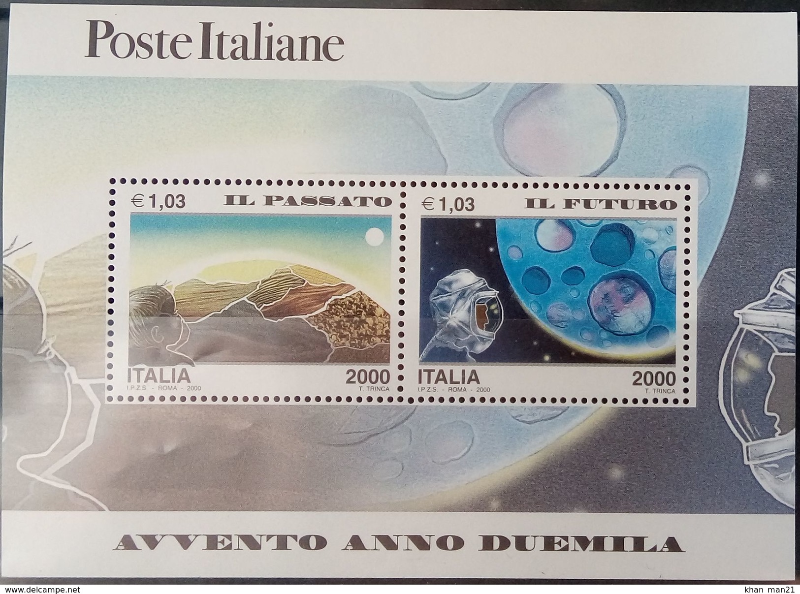 Italy, 2000, Mi. 2667-68 (bl. 20), Sc. 2323, SG 2590, New Millennium, Space, MNH - Europe