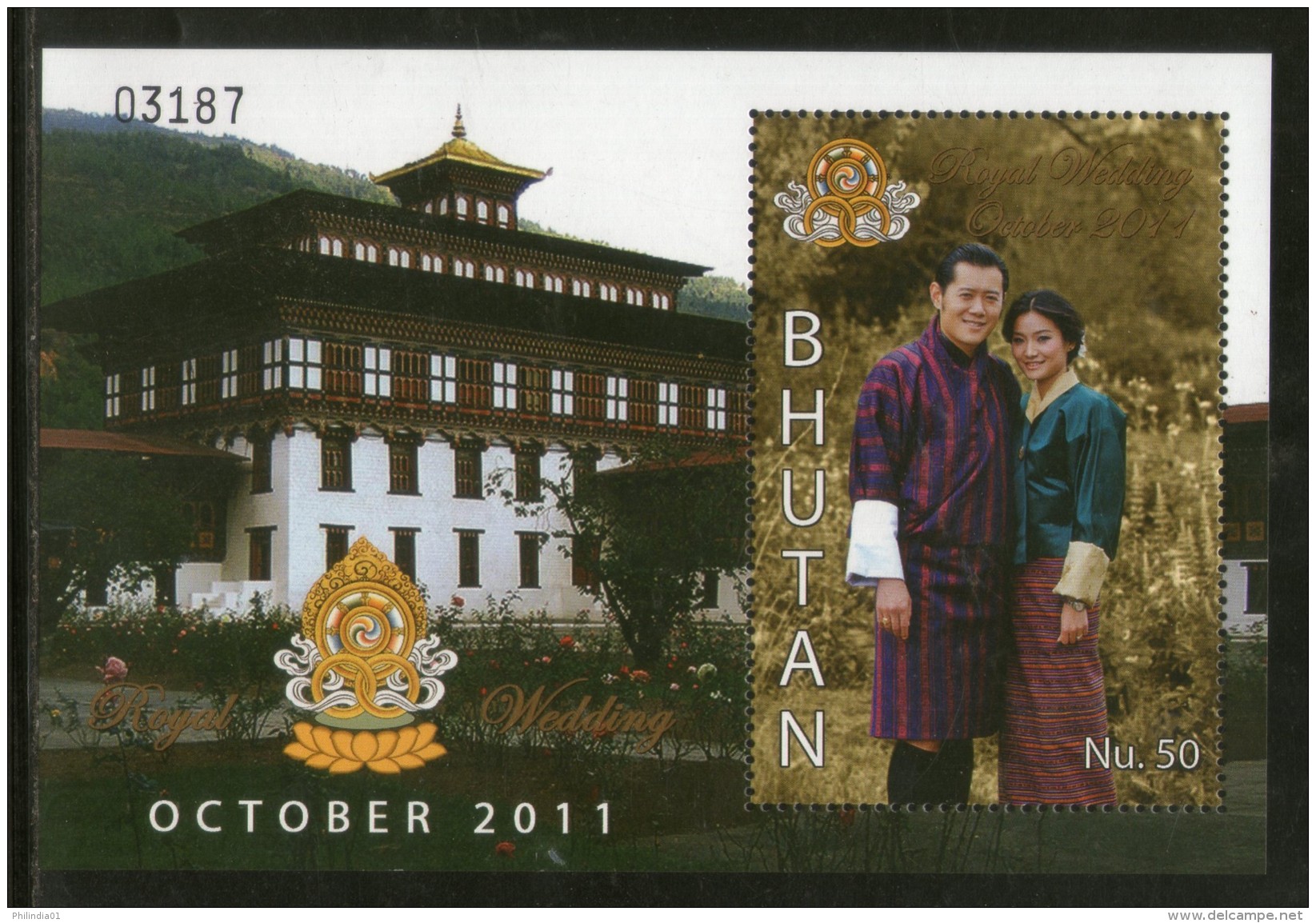 Bhutan 2011 Royal Wedding King Jigme Wangchuck &amp; Jetsun Prema M/s MNH # 12856 - Bhután