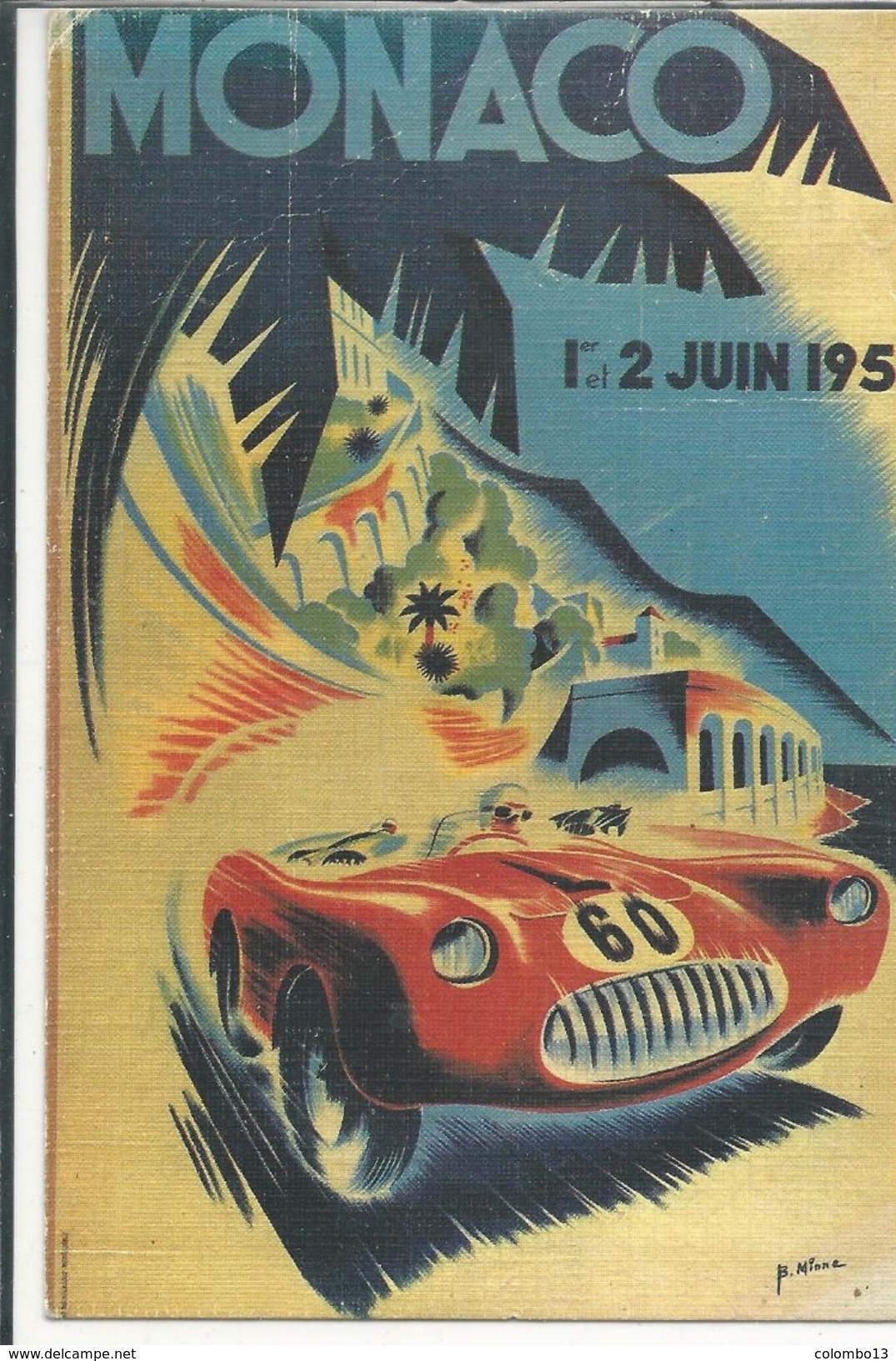 SPORTS MONACO GRAND PRIX 1ER ET 2 JUIN 1952 ILLUSTATEUR MINNE EDITEUR LA CIGOGNE - Grand Prix / F1