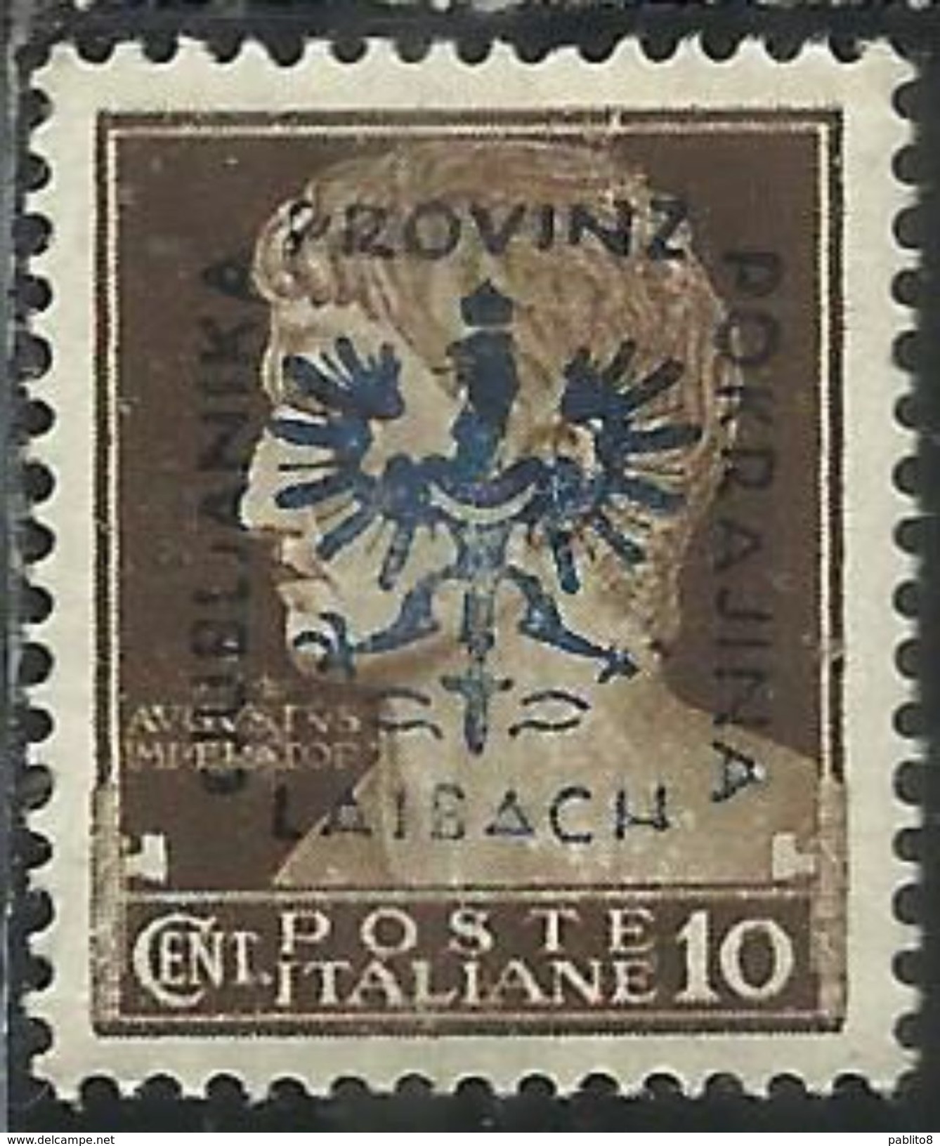 OCCUPAZIONE ITALIANA LUBIANA TEDESCA GERMAN OVERPRINT DIFFERENT COLOR SOPRASTAMPA DI COLORE DIVERSO 1944  CENT. 10 MNH - Duitse Bez.: Ljubljana