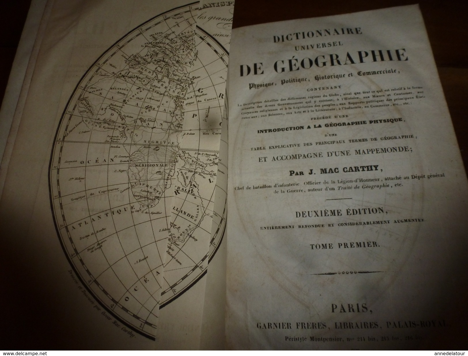 1841 Dictionnaire Universel de Géographie MAC CARTHY , tome 1er  (Physique,Politique, Historique et Commercial)