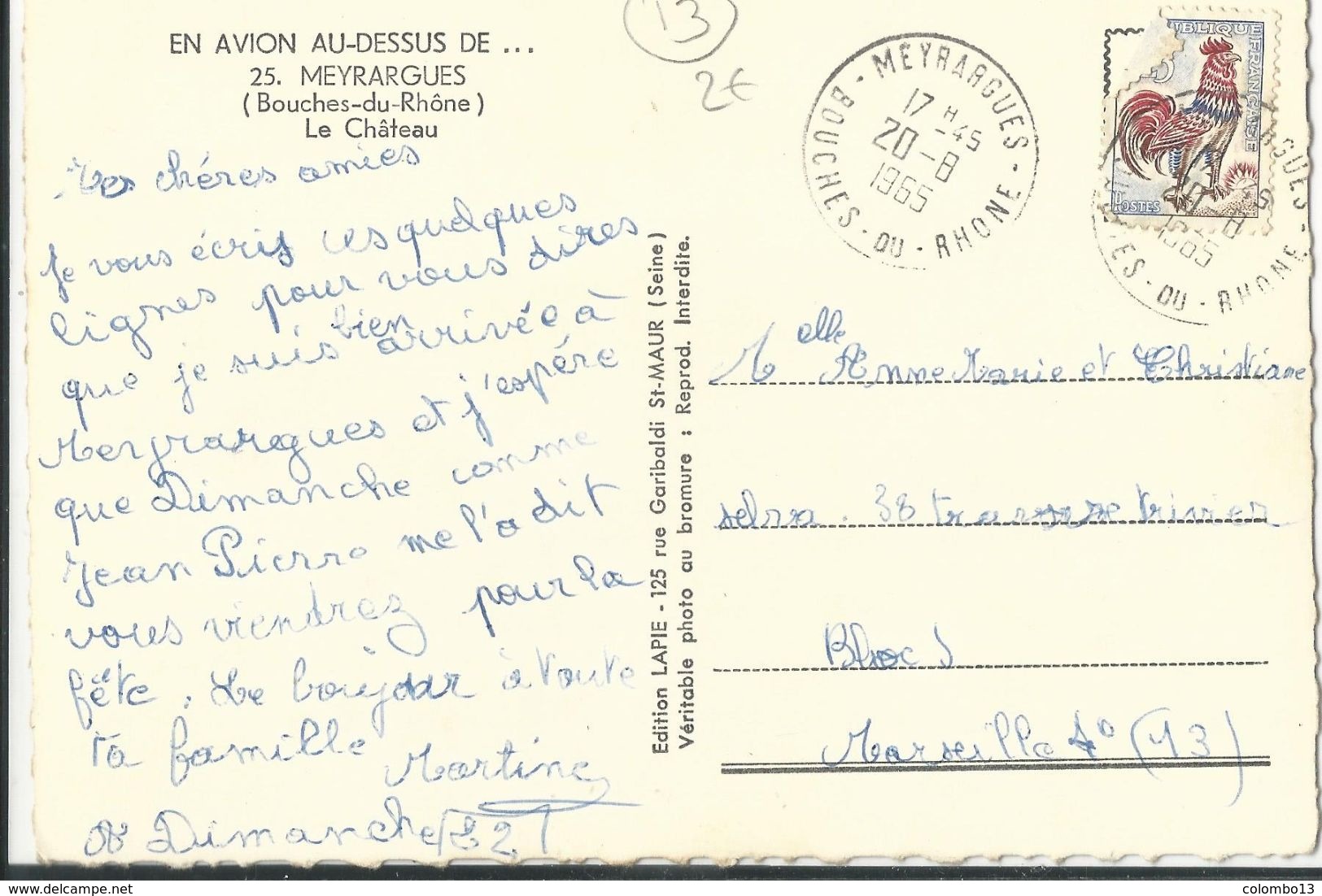 13  CPSM  MEYRARGUES EN AVION AU DESSUS .. LE CHATEAU EDITEUR LAPIE 1965 - Meyrargues
