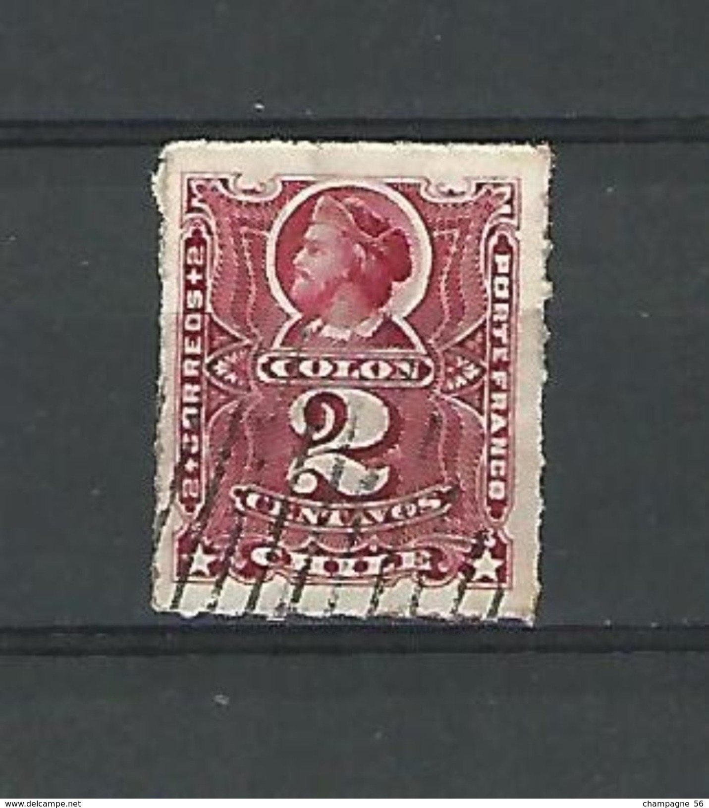 1894 N° 33 AMÉRIQUE CHILI COLON  CHILE 2 CENTAVOS CARMIN OBLITÉRÉ  DOS CHARNIÈRE - Chile