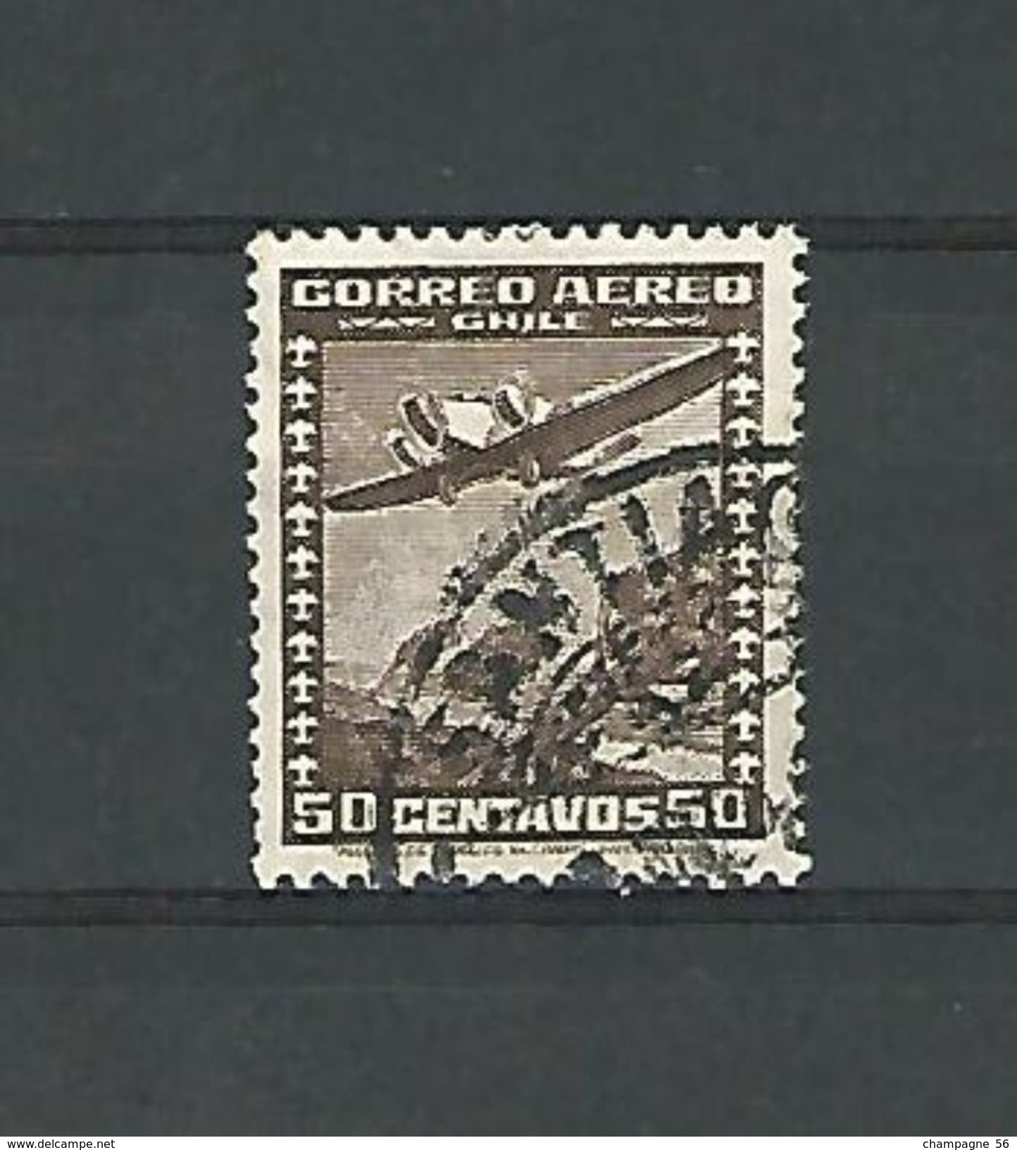 1934 / 1938 N° 34 AMÉRIQUE CHILI ANDES CORREO AEREO 50 CENTAVOS  OBLITÉRÉ DOS CHARNIÈRE - Chile